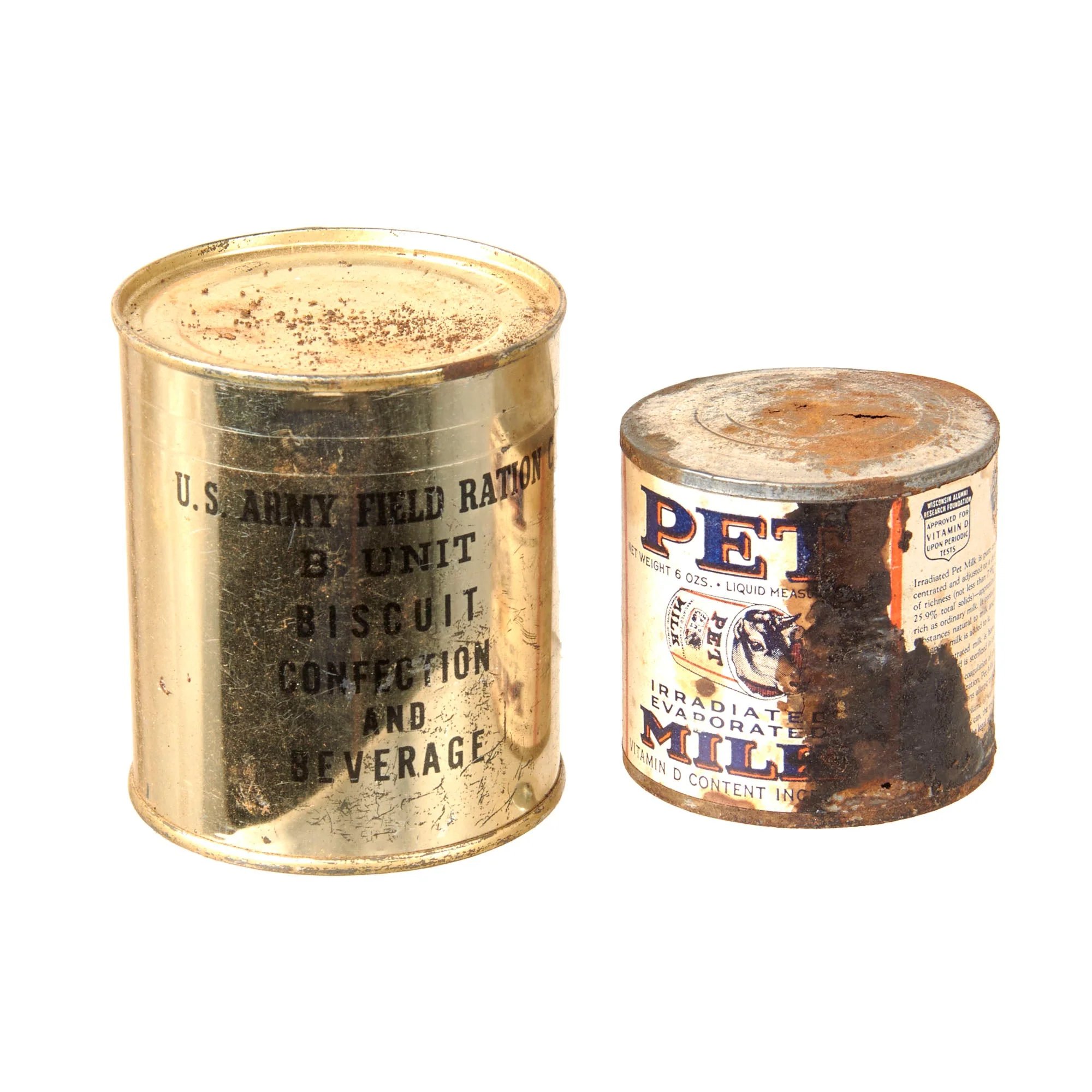 Original U.S. WWII Ration Lot Including Sealed Assorted Charms & Field Ration C Biscuit Confection - Hershey's Tropical Chocolate and Empty Tins — image 3