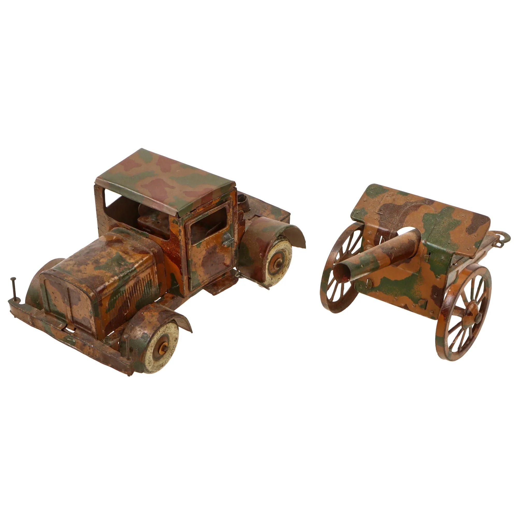 Original German Pre-WWII O&M Haußer Tinplate Litho Wehrmacht Truck with Artillery Piece in Tow with Winding Key — image 2