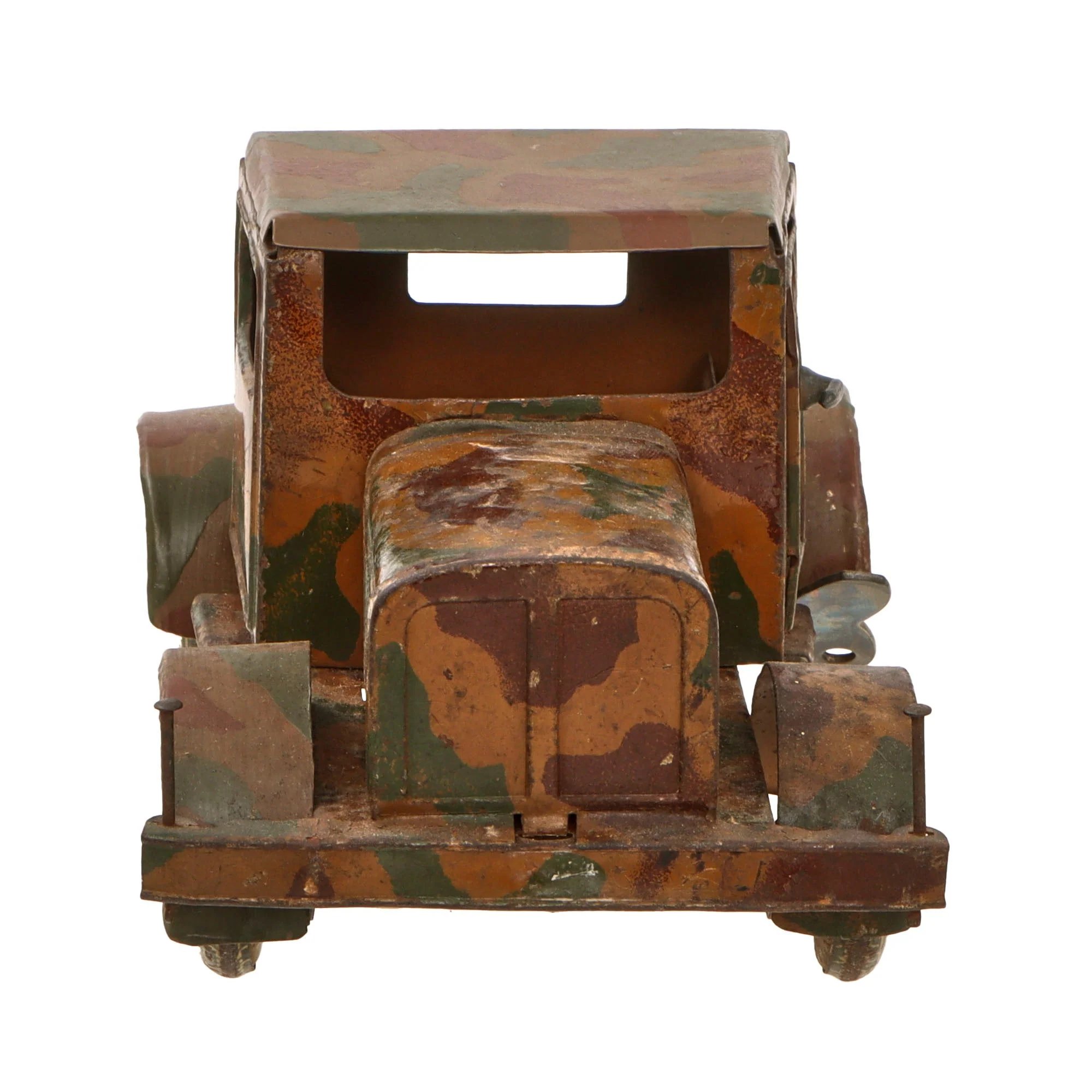 Original German Pre-WWII O&M Haußer Tinplate Litho Wehrmacht Truck with Artillery Piece in Tow with Winding Key — image 3