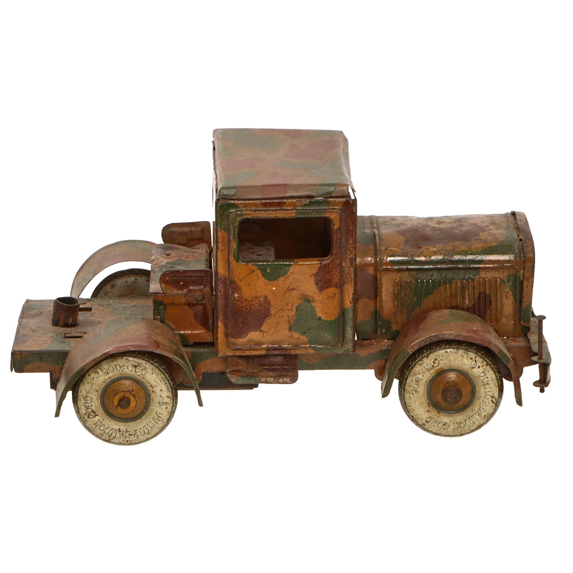 Original German Pre-WWII O&M Haußer Tinplate Litho Wehrmacht Truck with Artillery Piece in Tow with Winding Key — image 4