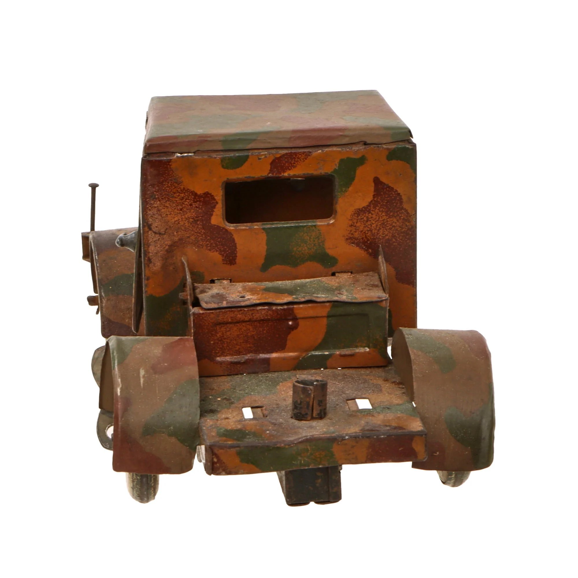 Original German Pre-WWII O&M Haußer Tinplate Litho Wehrmacht Truck with Artillery Piece in Tow with Winding Key — image 5