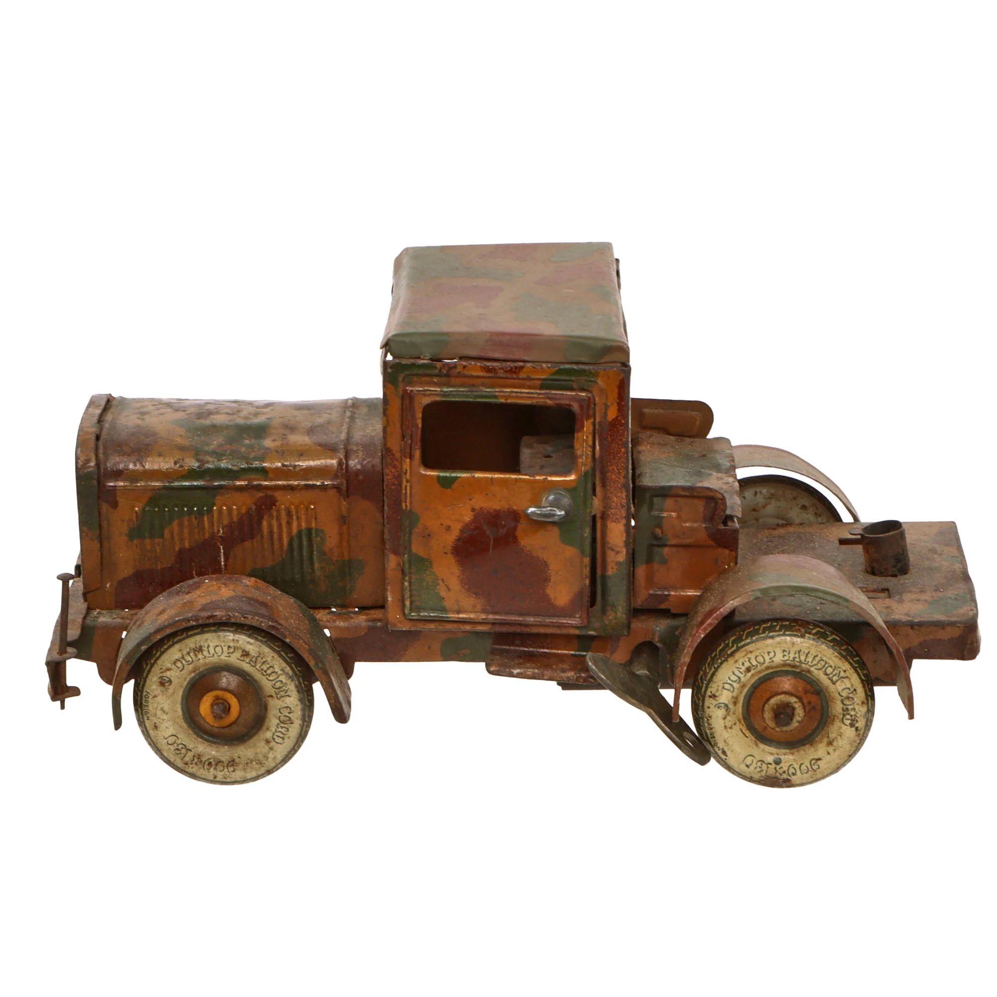 Original German Pre-WWII O&M Haußer Tinplate Litho Wehrmacht Truck with Artillery Piece in Tow with Winding Key — image 6