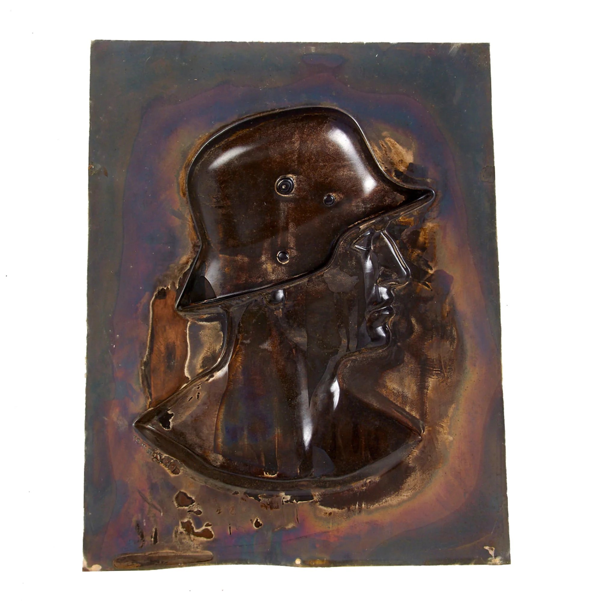 Original German WWII Heer Army Soldier Bust Stamped Metal Wall Plaque by F.P. Zimmer - 7 5/8' x 9 3/4' — image 4