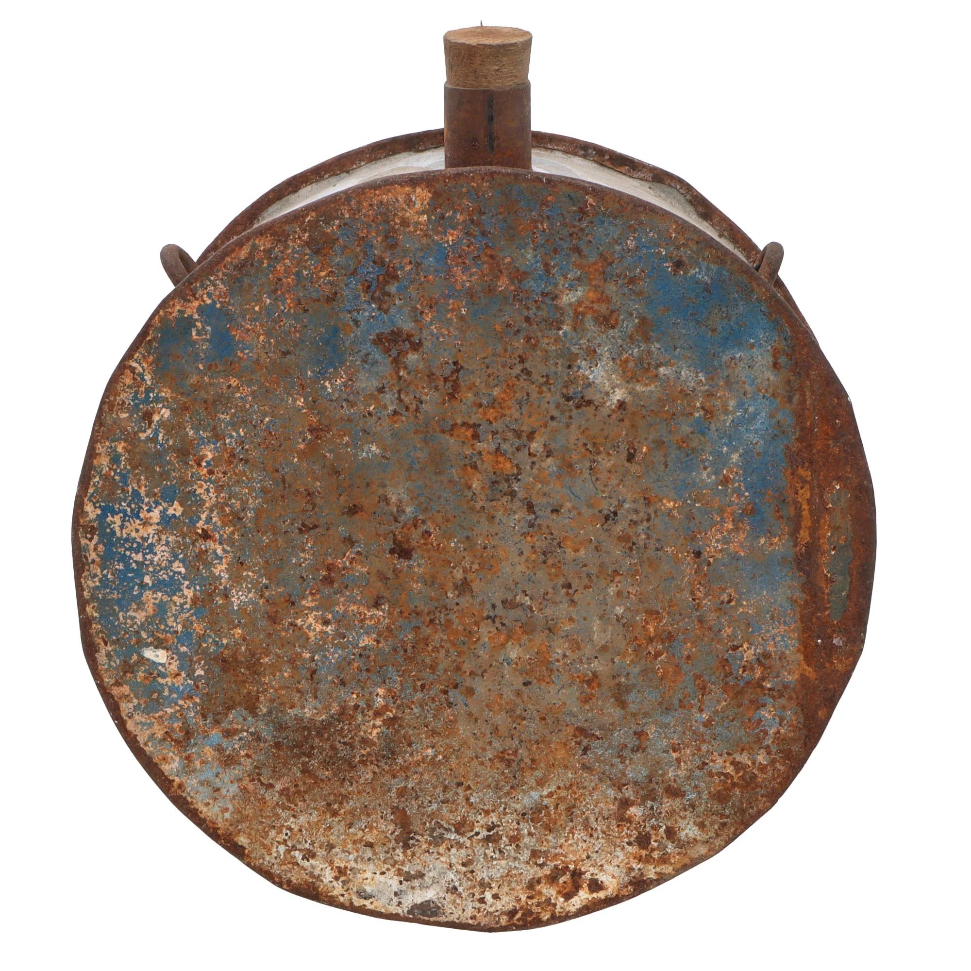 Original U.S. Old West Era Frontiersman Homemade Metal Canteen with Wooden Stopper — image 2