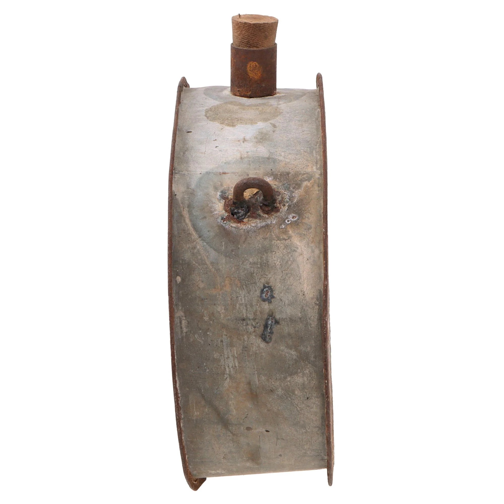 Original U.S. Old West Era Frontiersman Homemade Metal Canteen with Wooden Stopper — image 4