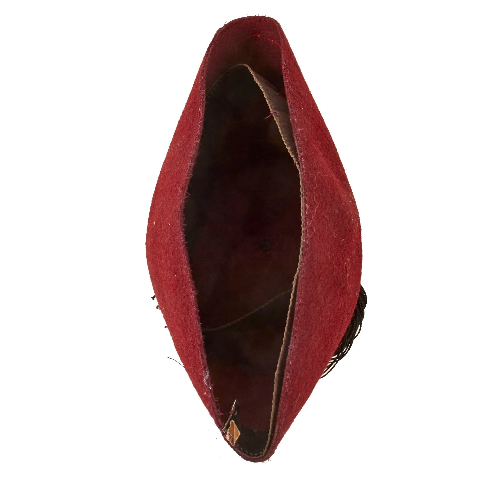 Original German WWII Waffen SS M43 Maroon Parade Fez for Foreign Volunteers with Tassel & Damaged Sweatband - Removed Insignia — image 10