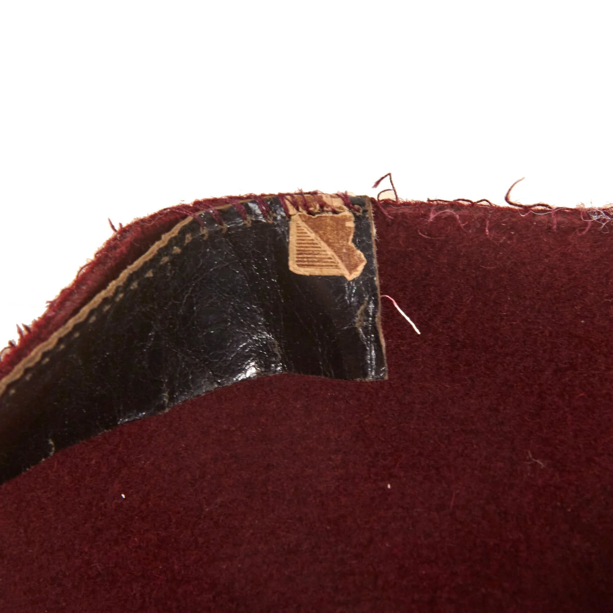 Original German WWII Waffen SS M43 Maroon Parade Fez for Foreign Volunteers with Tassel & Damaged Sweatband - Removed Insignia — image 11