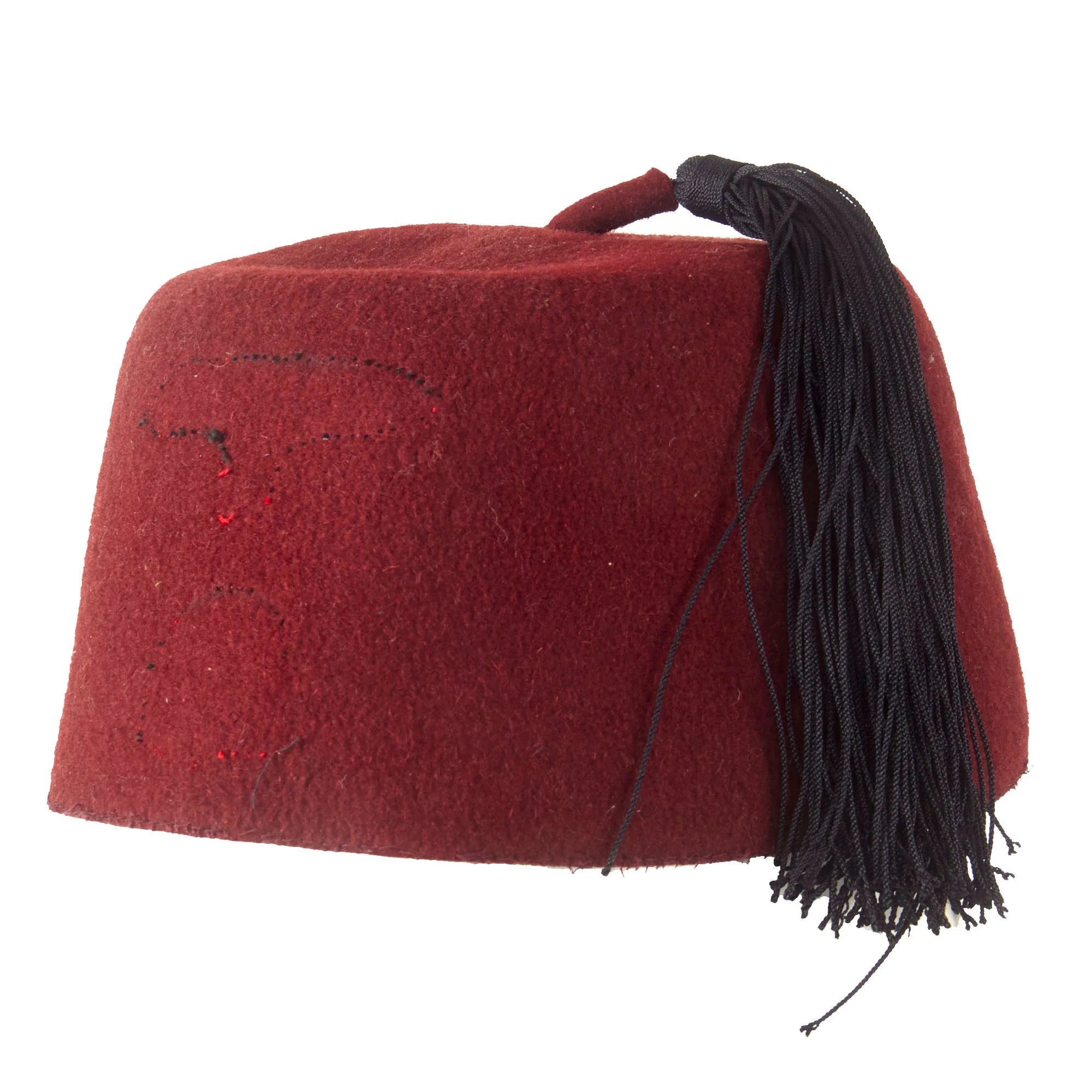 Original German WWII Waffen SS M43 Maroon Parade Fez for Foreign Volunteers with Tassel & Damaged Sweatband - Removed Insignia — image 5