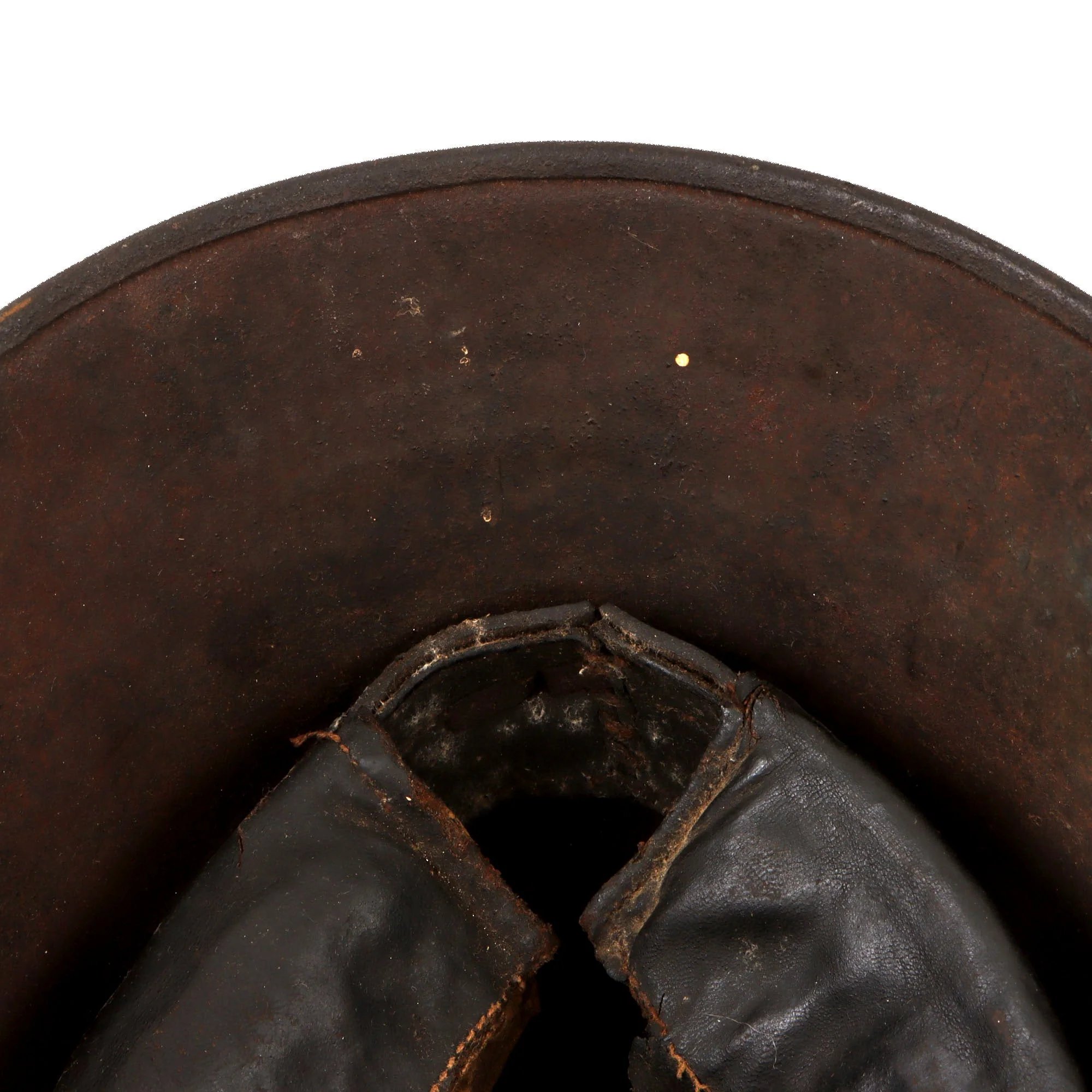 Original Imperial German WWI M16 Stahlhelm Helmet with Panel Camouflage Paint & Leather Liner - Possible Battle Damage - Marked TJ66 — image 10