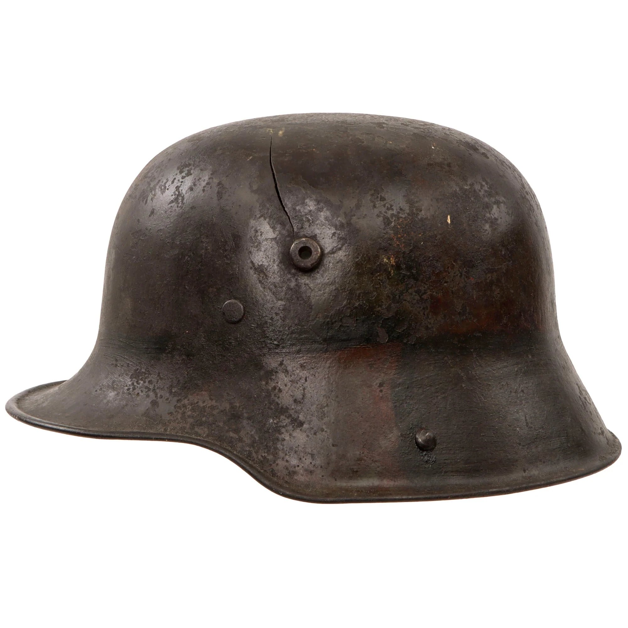 Original Imperial German WWI M16 Stahlhelm Helmet with Panel Camouflage Paint & Leather Liner - Possible Battle Damage - Marked TJ66 — image 12