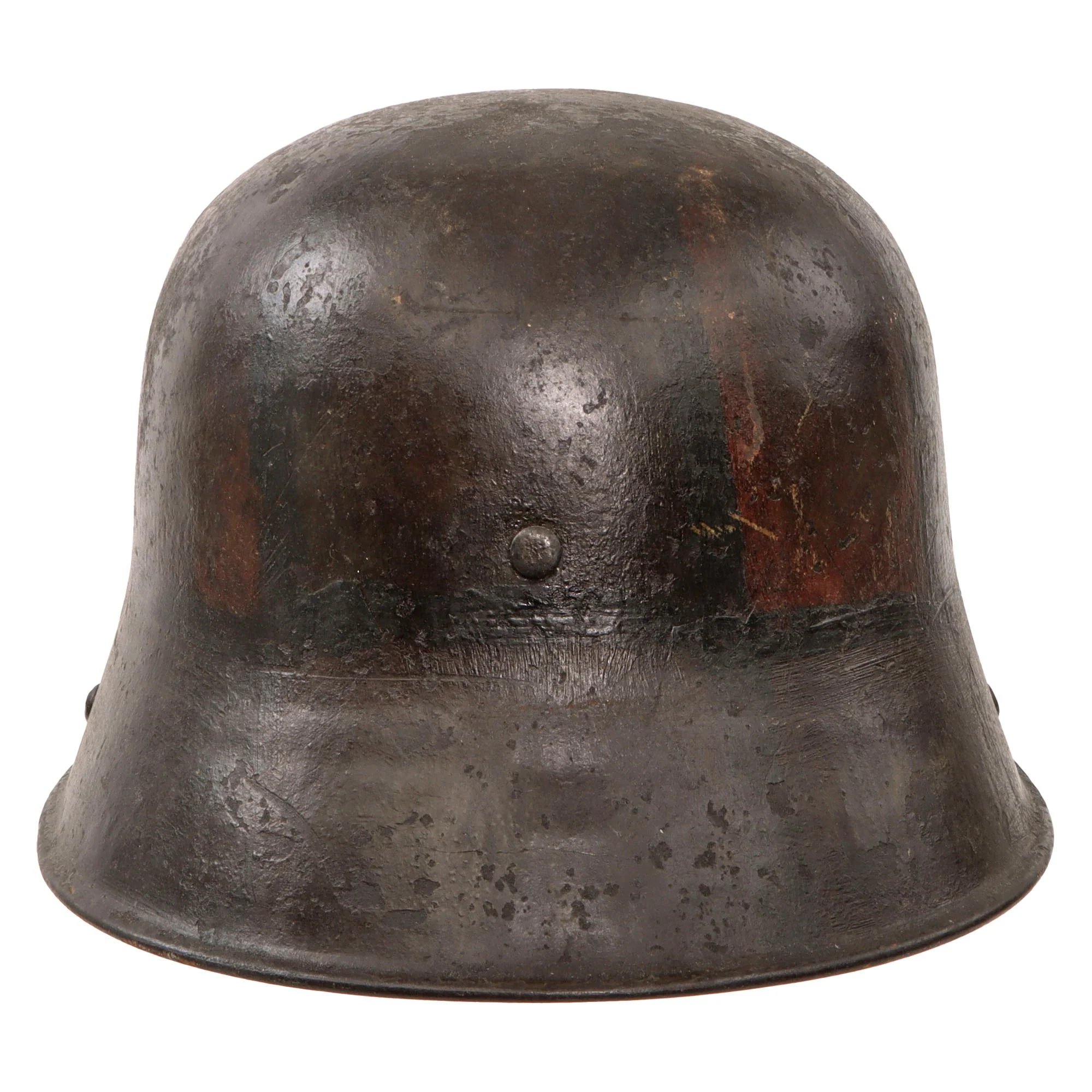 Original Imperial German WWI M16 Stahlhelm Helmet with Panel Camouflage Paint & Leather Liner - Possible Battle Damage - Marked TJ66 — image 13