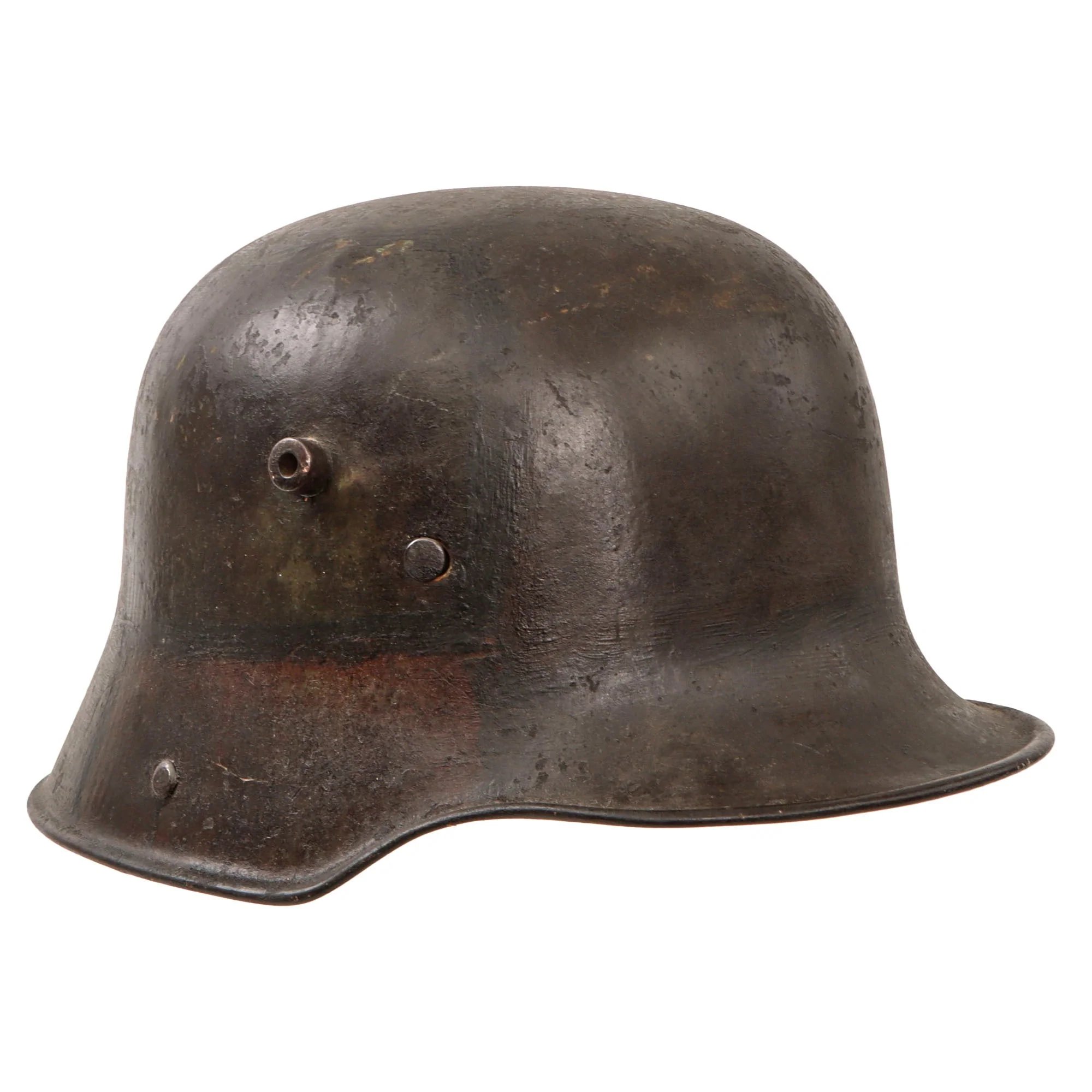 Original Imperial German WWI M16 Stahlhelm Helmet with Panel Camouflage Paint & Leather Liner - Possible Battle Damage - Marked TJ66 — image 2