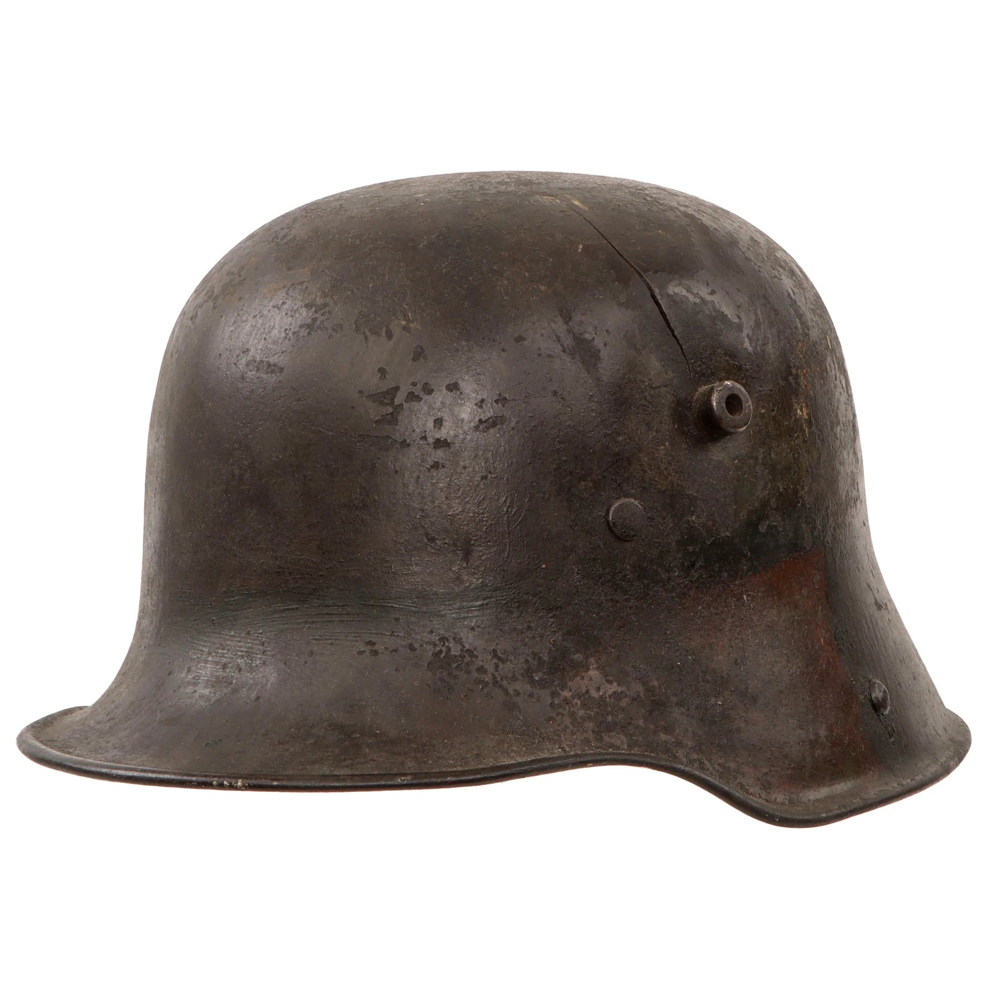 Original Imperial German WWI M16 Stahlhelm Helmet with Panel Camouflage Paint & Leather Liner - Possible Battle Damage - Marked TJ66 — image 3