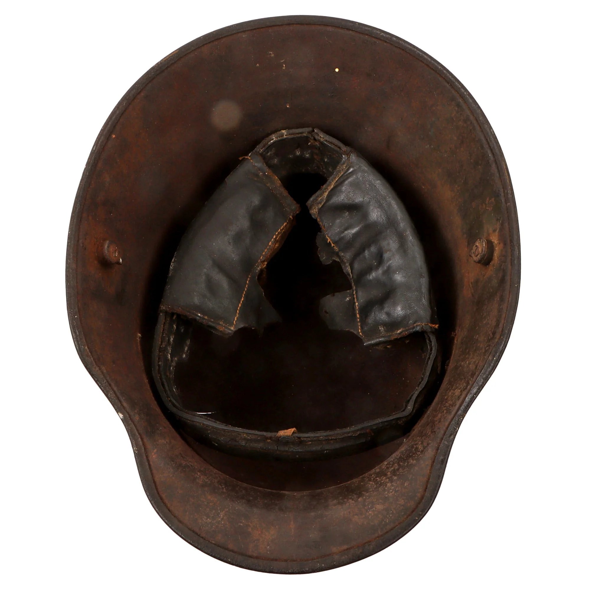 Original Imperial German WWI M16 Stahlhelm Helmet with Panel Camouflage Paint & Leather Liner - Possible Battle Damage - Marked TJ66 — image 6