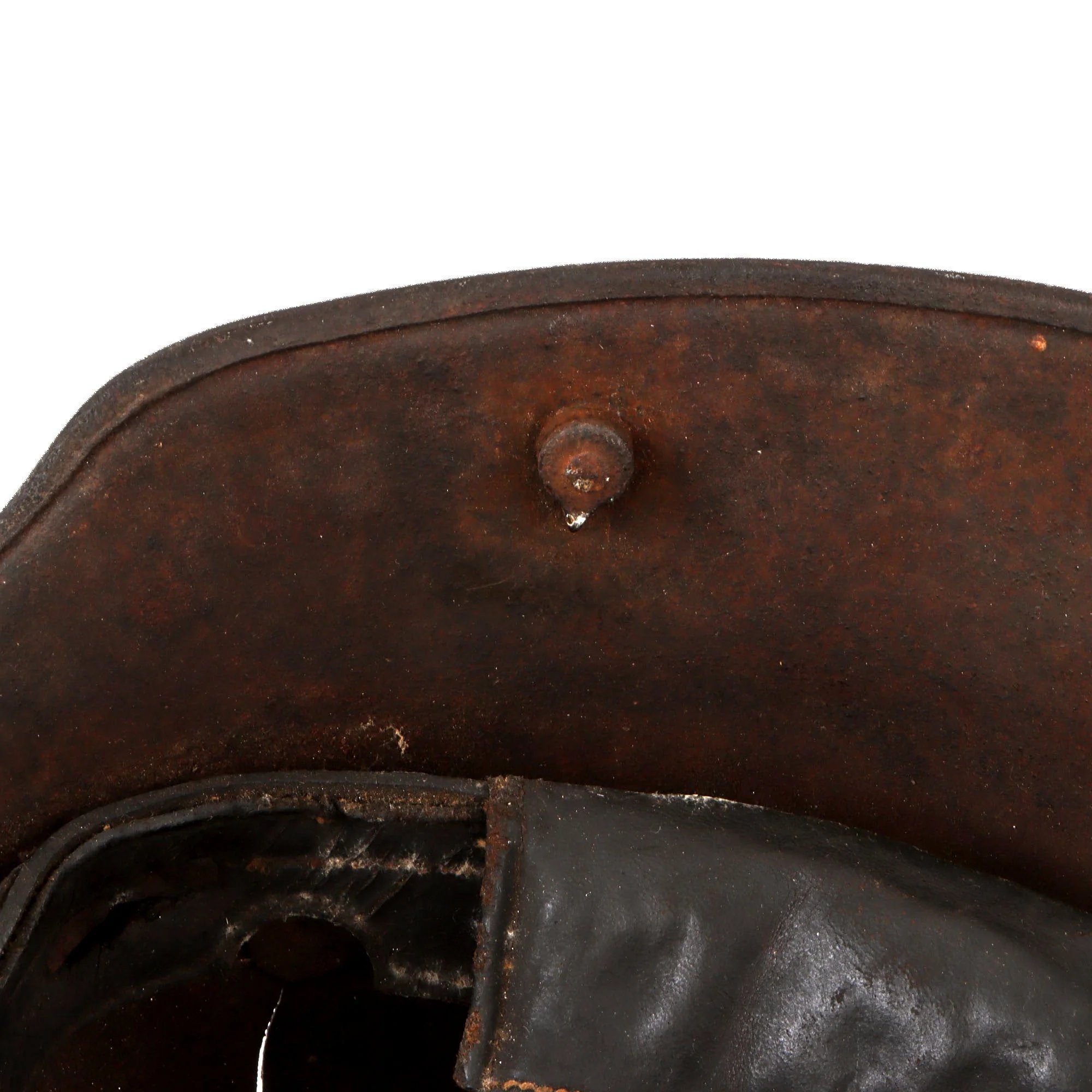 Original Imperial German WWI M16 Stahlhelm Helmet with Panel Camouflage Paint & Leather Liner - Possible Battle Damage - Marked TJ66 — image 7