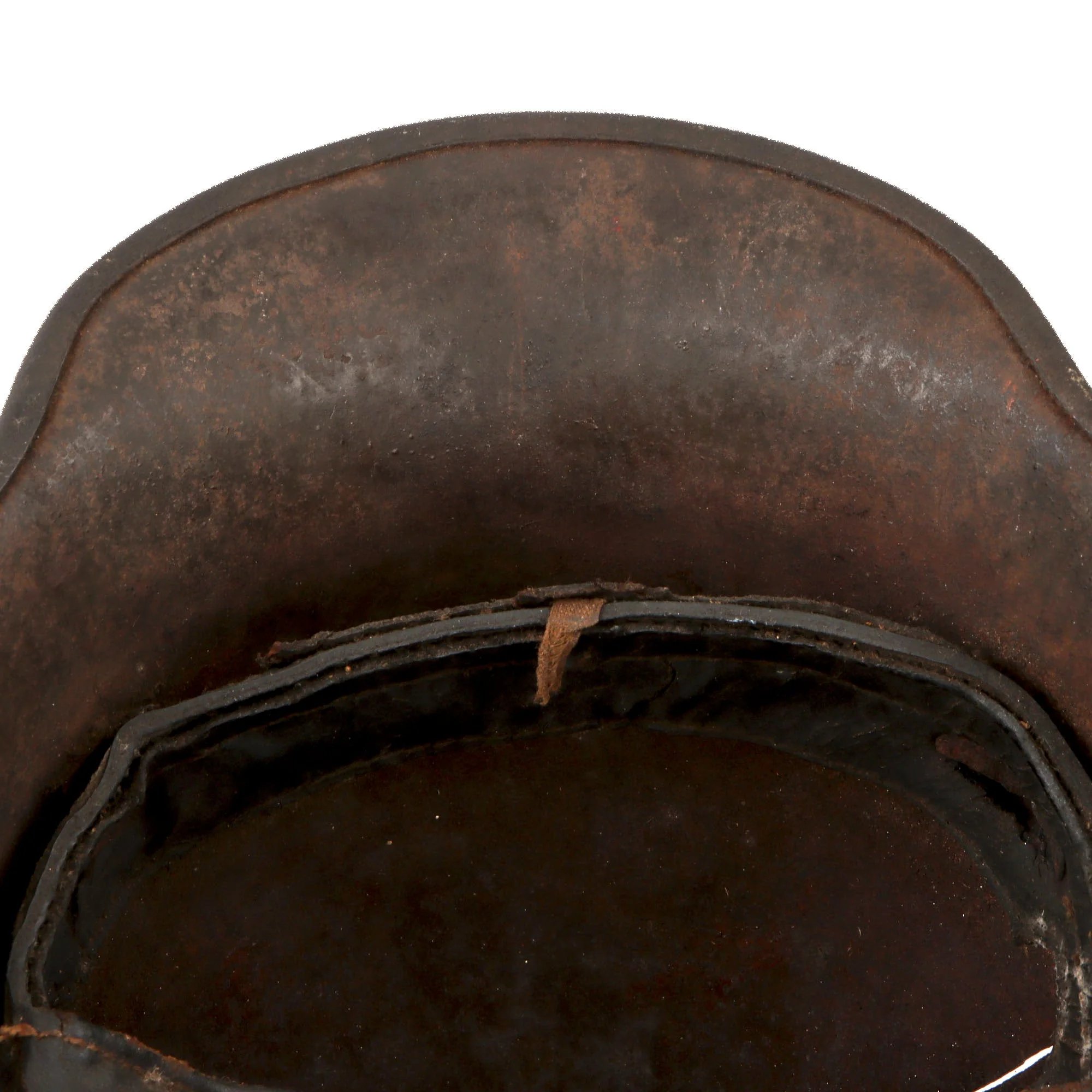 Original Imperial German WWI M16 Stahlhelm Helmet with Panel Camouflage Paint & Leather Liner - Possible Battle Damage - Marked TJ66 — image 8