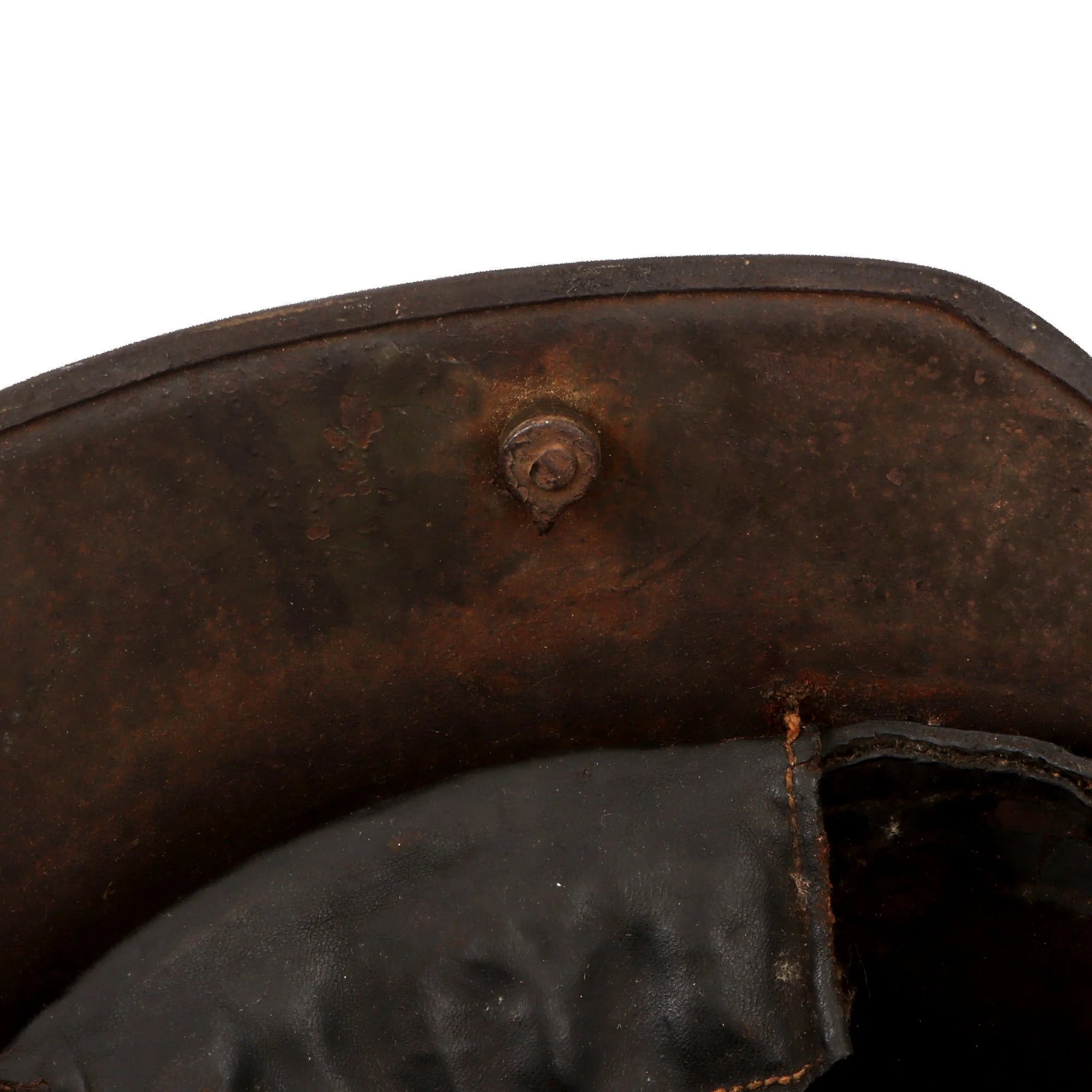 Original Imperial German WWI M16 Stahlhelm Helmet with Panel Camouflage Paint & Leather Liner - Possible Battle Damage - Marked TJ66 — image 9