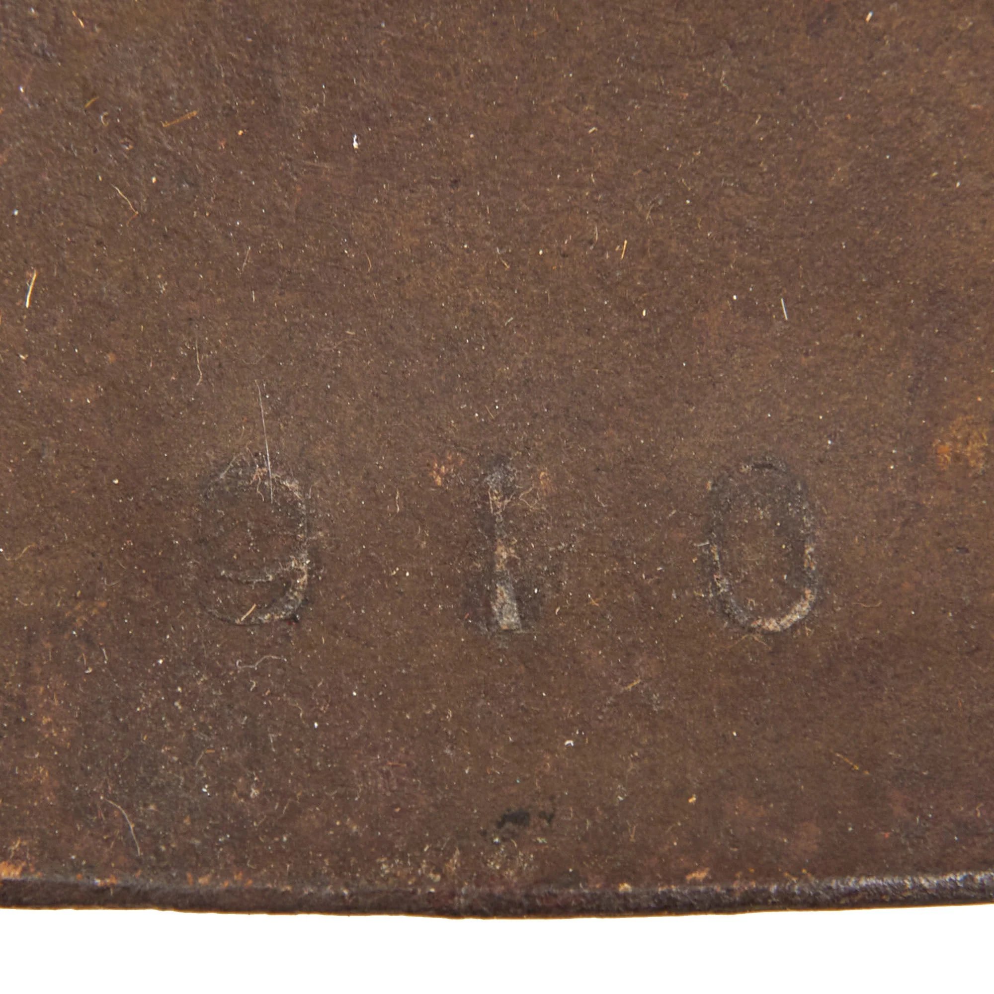 Original Imperial Japanese Army WWII Type 90 Civil Defense Helmet with Badge & Kanji on Rear - Partial Liner & Chinstrap — image 5