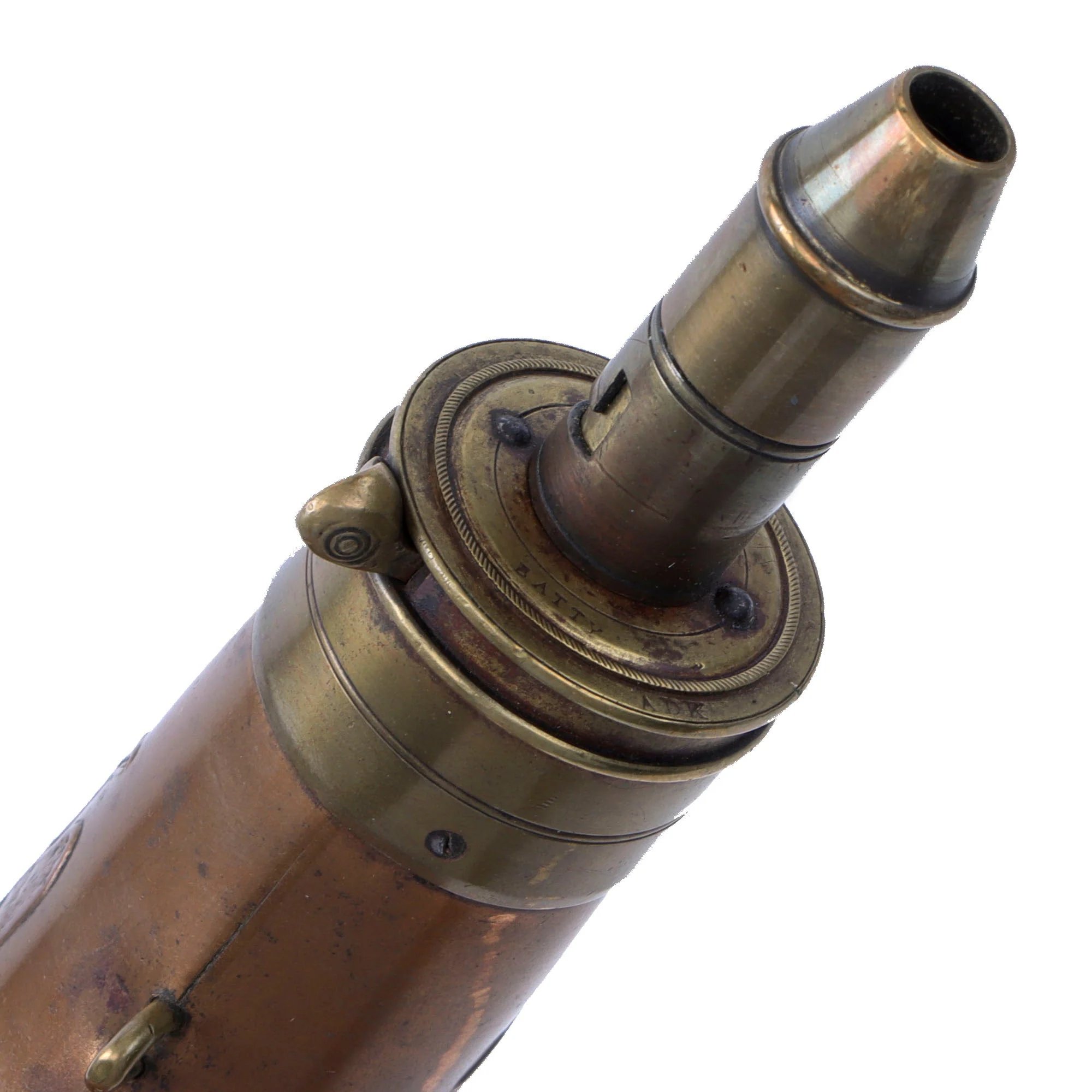 Original U.S. Civil War Copper Batty Peace Powder Flask by Batty Brothers - Dated 1850 - Missing Spring — image 3