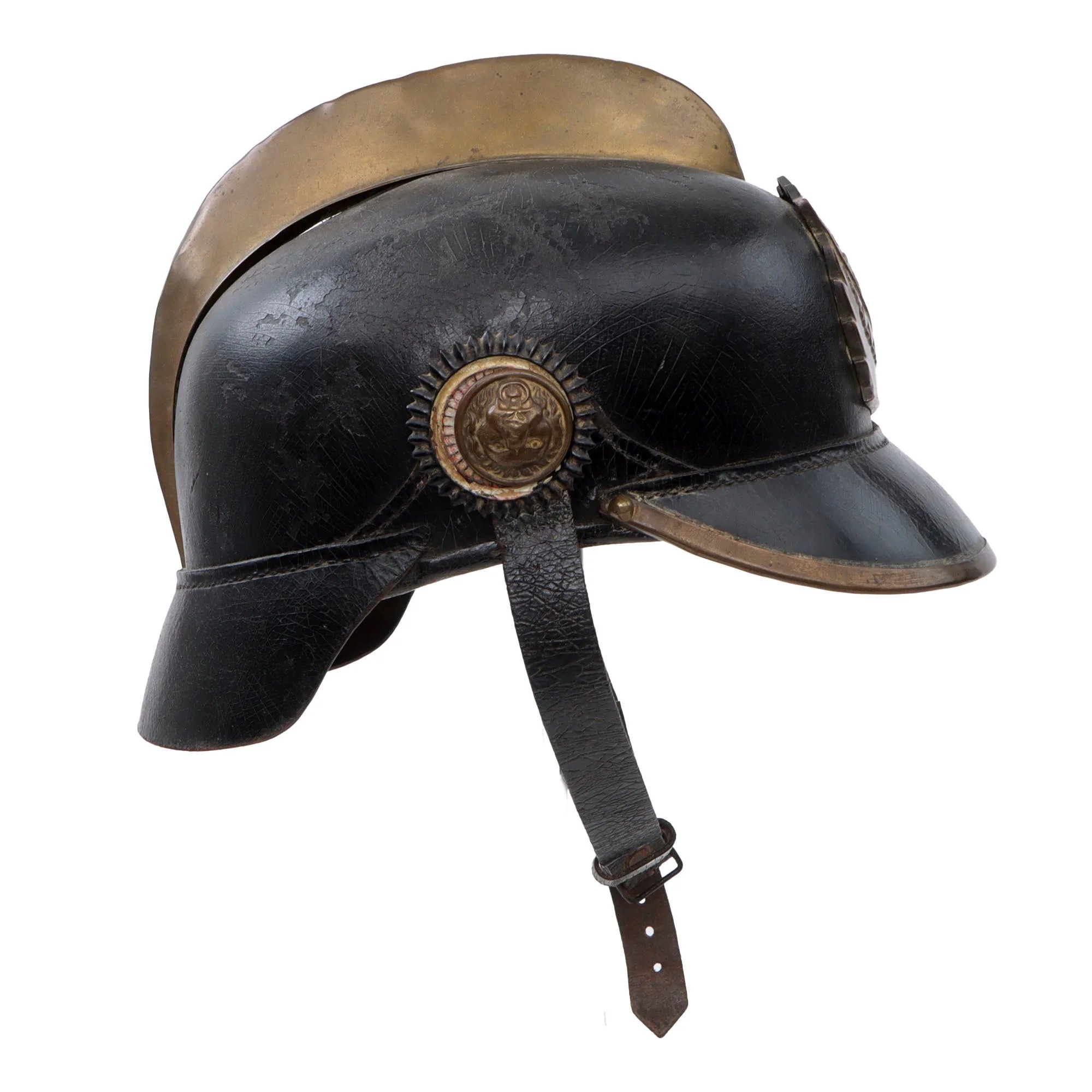 Original Imperial German Pre WWI Schleswig-Holstein Fire Brigade Pickelhaube Style Leather Helmet — image 10