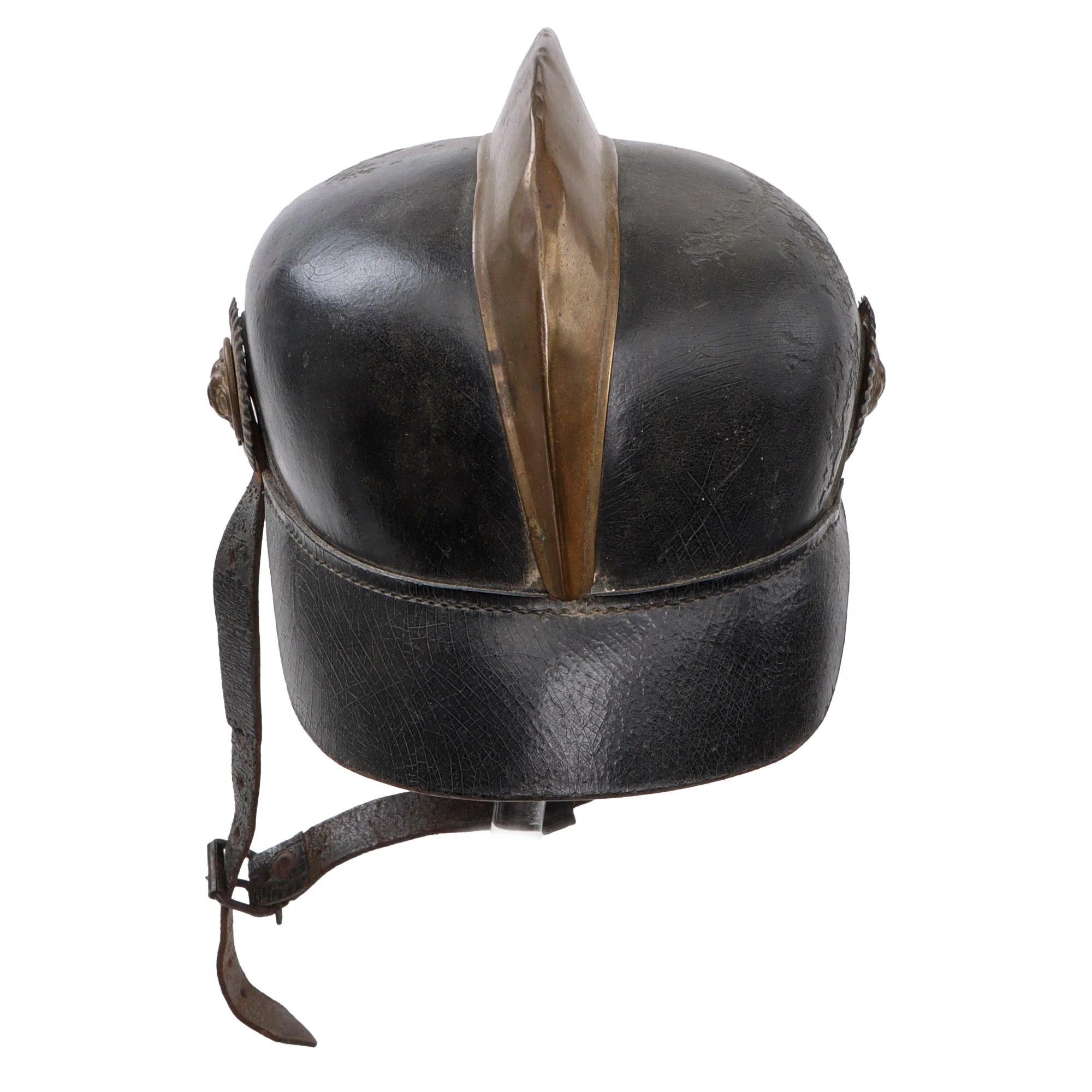 Original Imperial German Pre WWI Schleswig-Holstein Fire Brigade Pickelhaube Style Leather Helmet — image 11