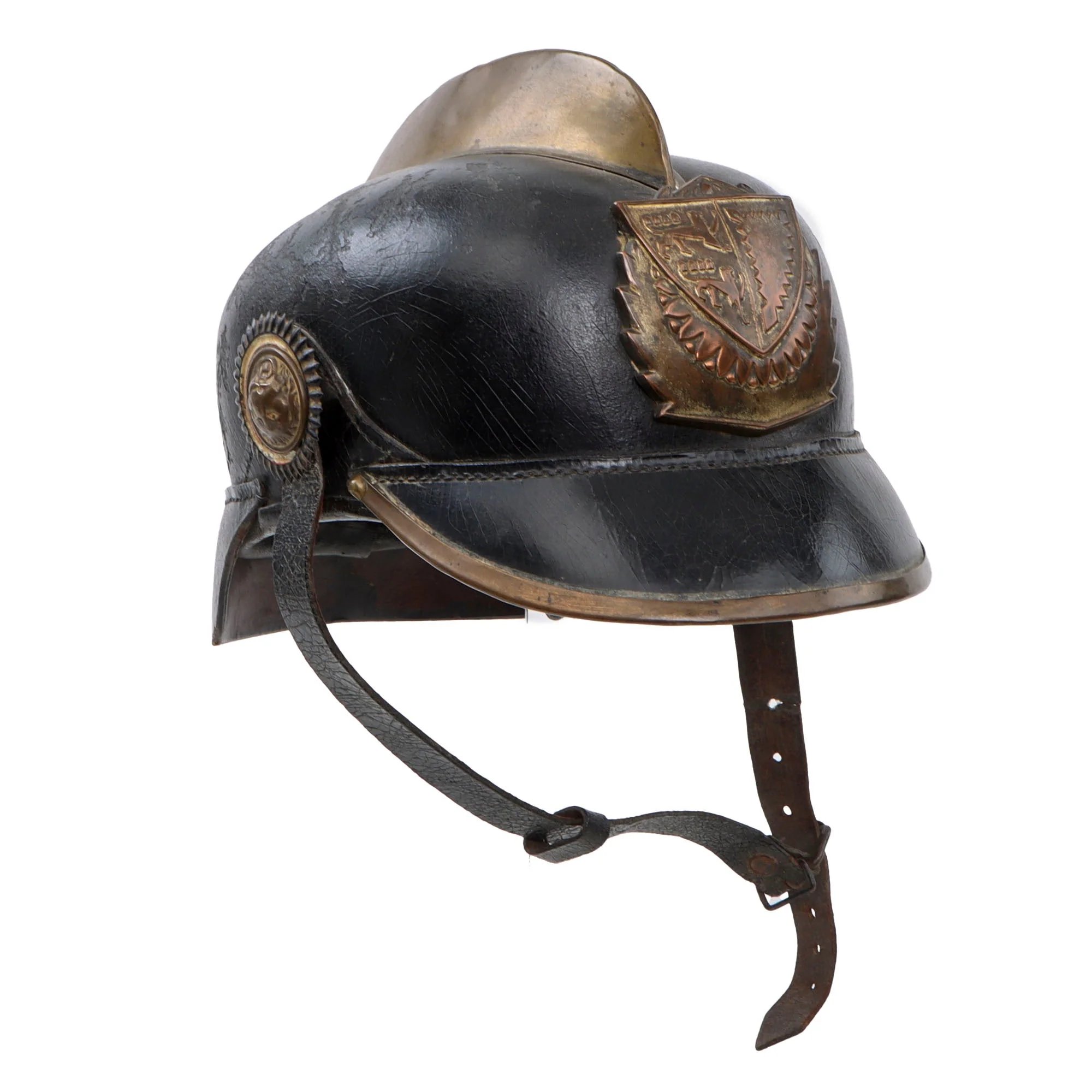 Original Imperial German Pre WWI Schleswig-Holstein Fire Brigade Pickelhaube Style Leather Helmet — image 2