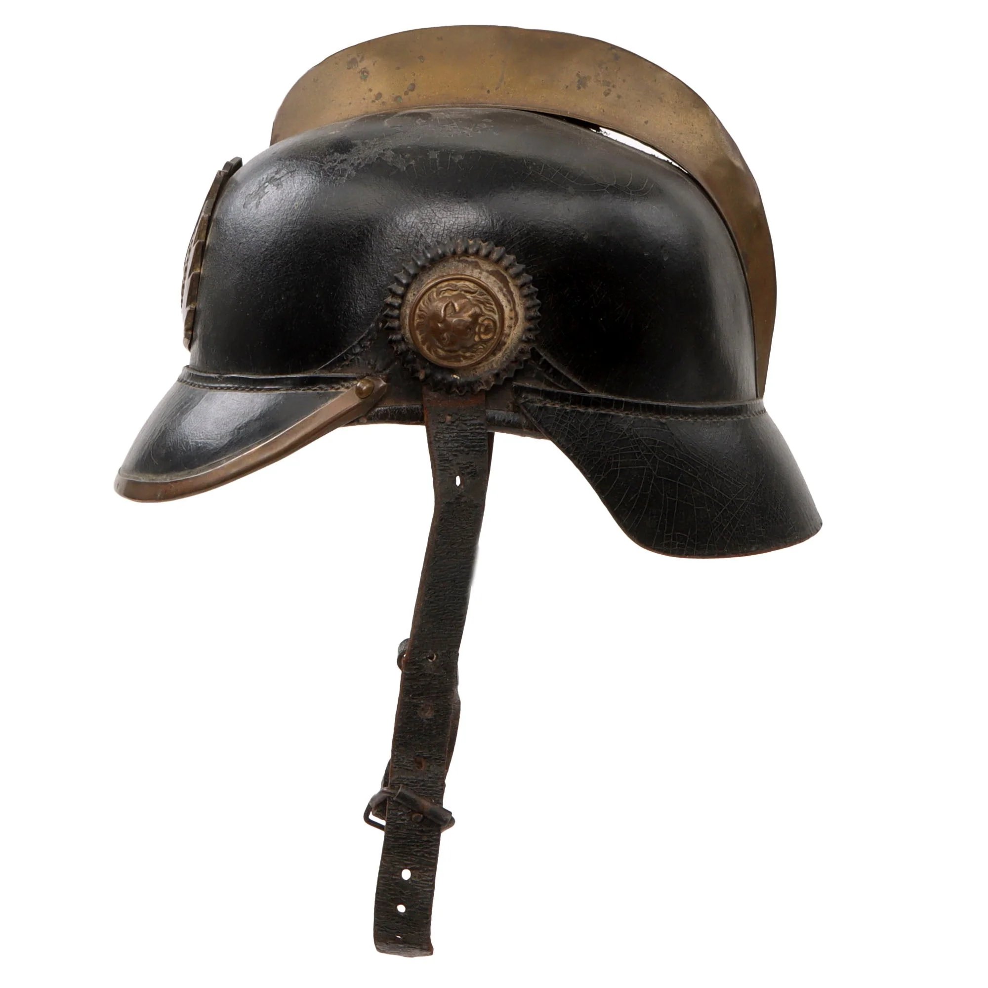 Original Imperial German Pre WWI Schleswig-Holstein Fire Brigade Pickelhaube Style Leather Helmet — image 3
