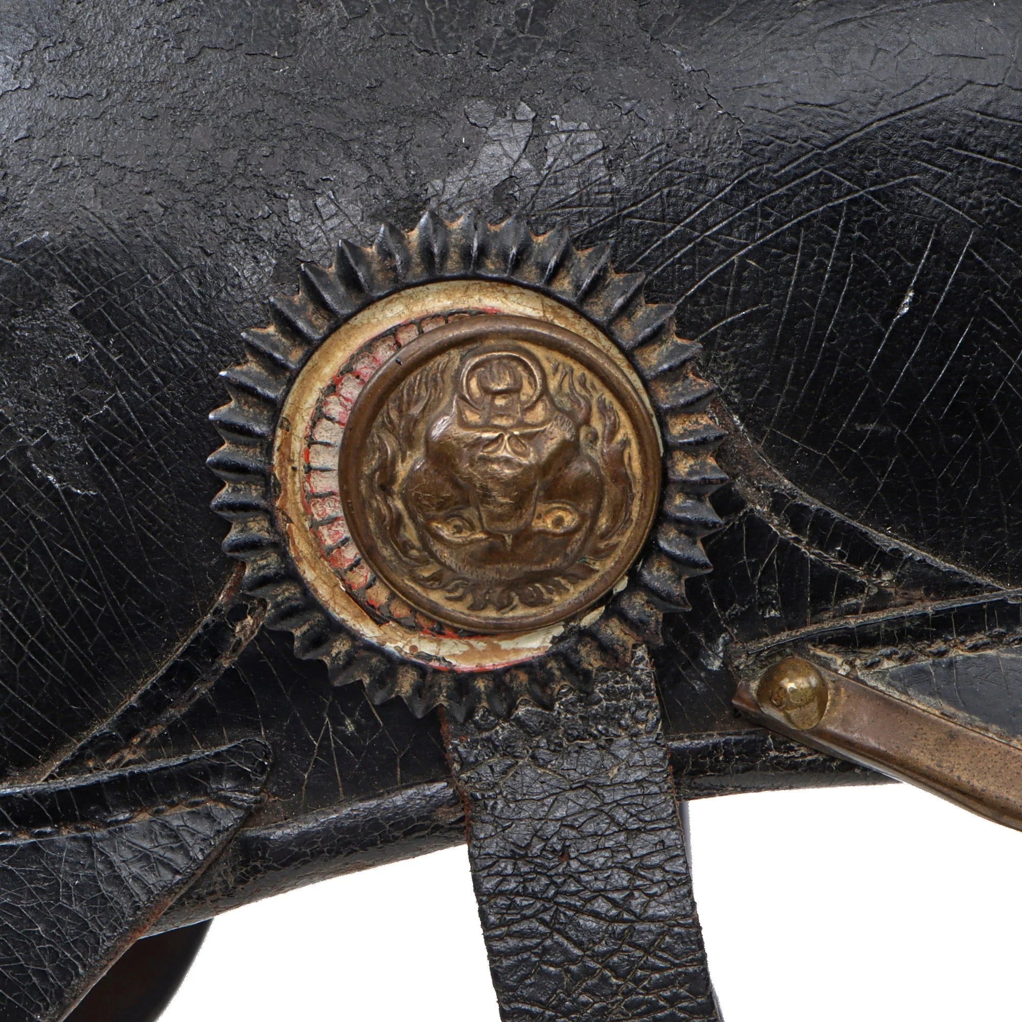 Original Imperial German Pre WWI Schleswig-Holstein Fire Brigade Pickelhaube Style Leather Helmet — image 5