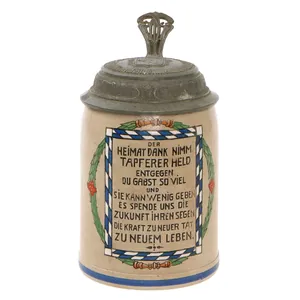 Original Imperial German WWI Hassfurt Municipality Soldier Lidded Beer Stein …