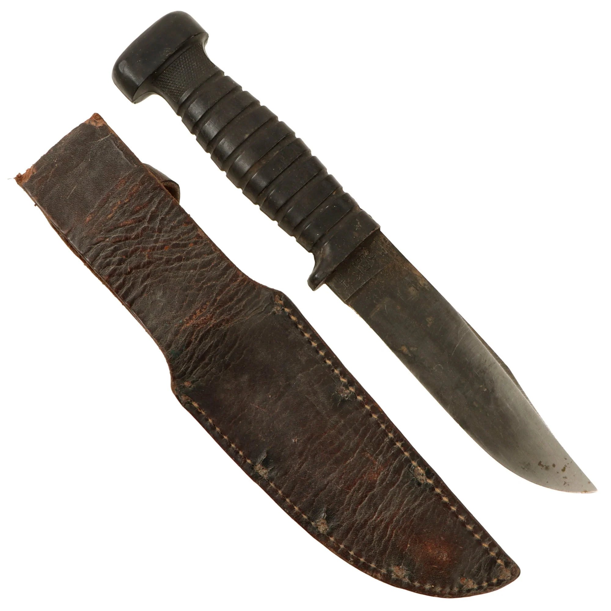 Original U.S. WWII Navy USN Mark 1 Fighting Knife by COLONIAL with Leather Scabbard — image 2