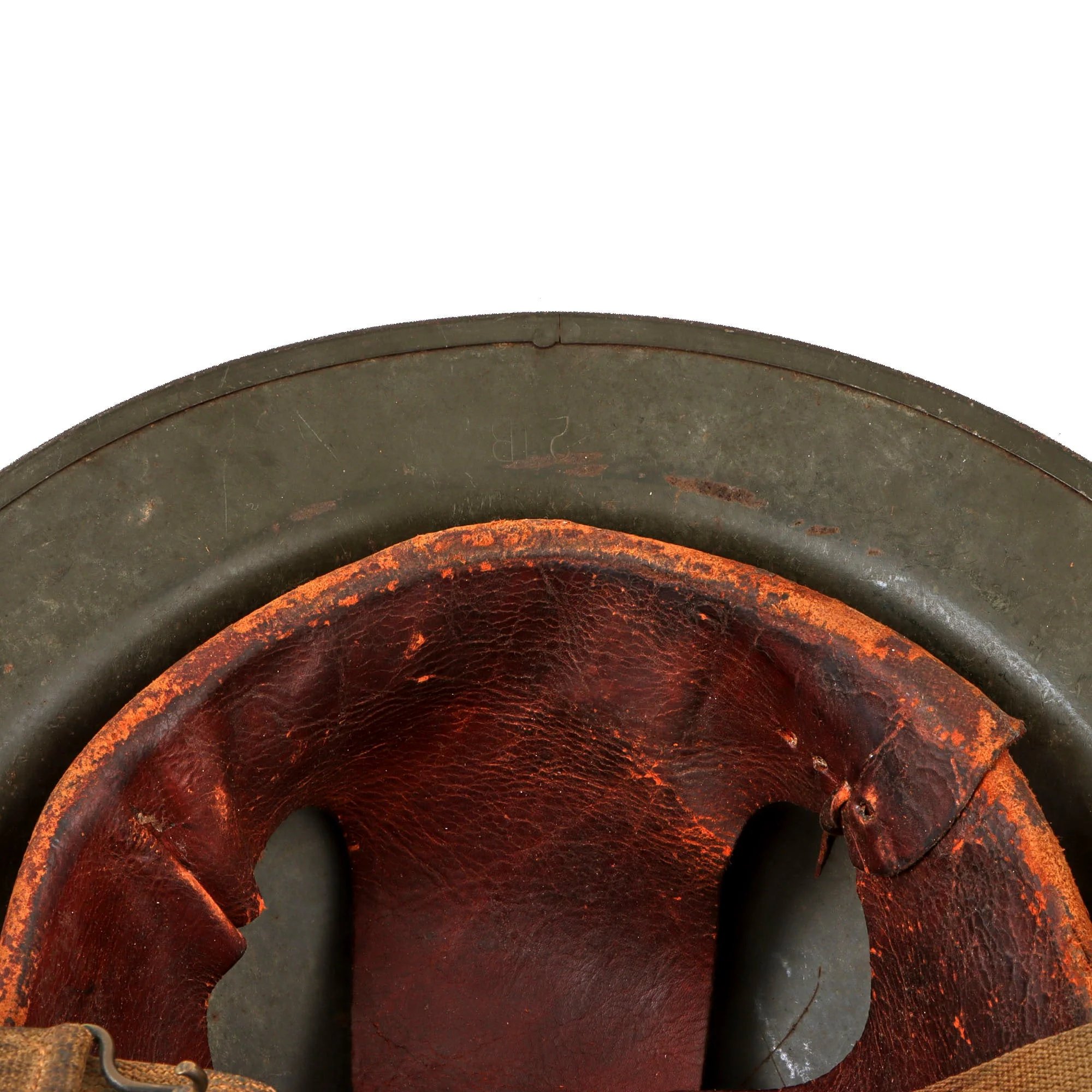 Original U.S. WWII Ford Island Military Police M1917A1 Kelly Helmet with Textured Paint & Liner — image 10