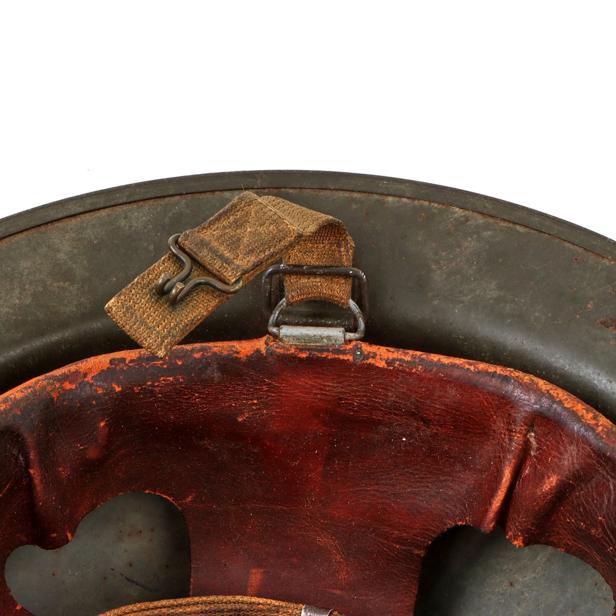 Original U.S. WWII Ford Island Military Police M1917A1 Kelly Helmet with Textured Paint & Liner — image 11
