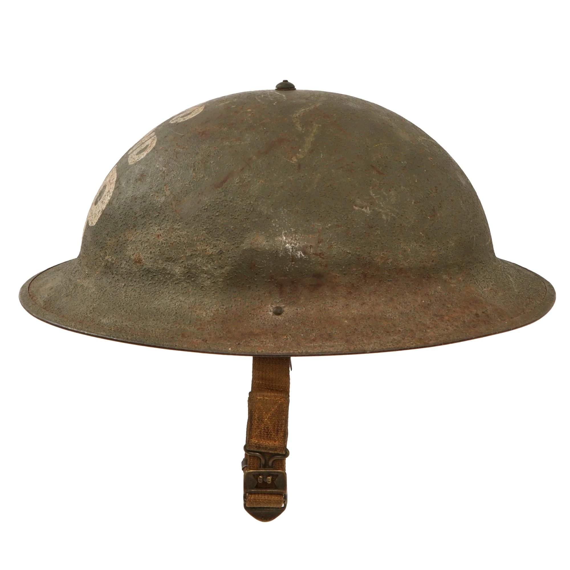 Original U.S. WWII Ford Island Military Police M1917A1 Kelly Helmet with Textured Paint & Liner — image 13