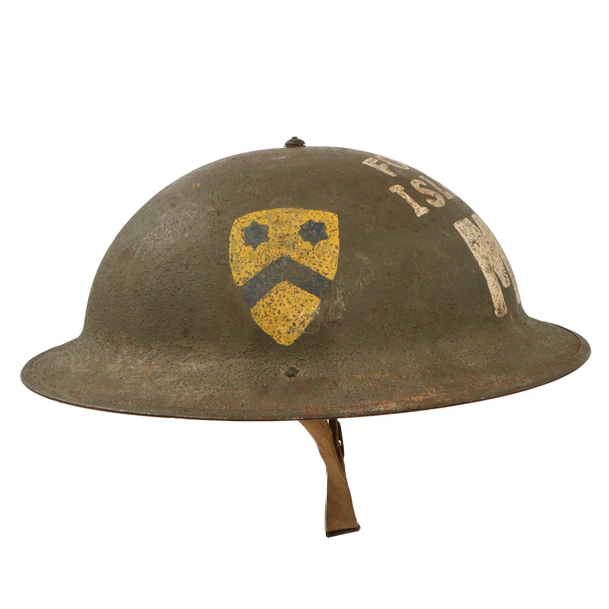 Original U.S. WWII Ford Island Military Police M1917A1 Kelly Helmet with Textured Paint & Liner — image 4