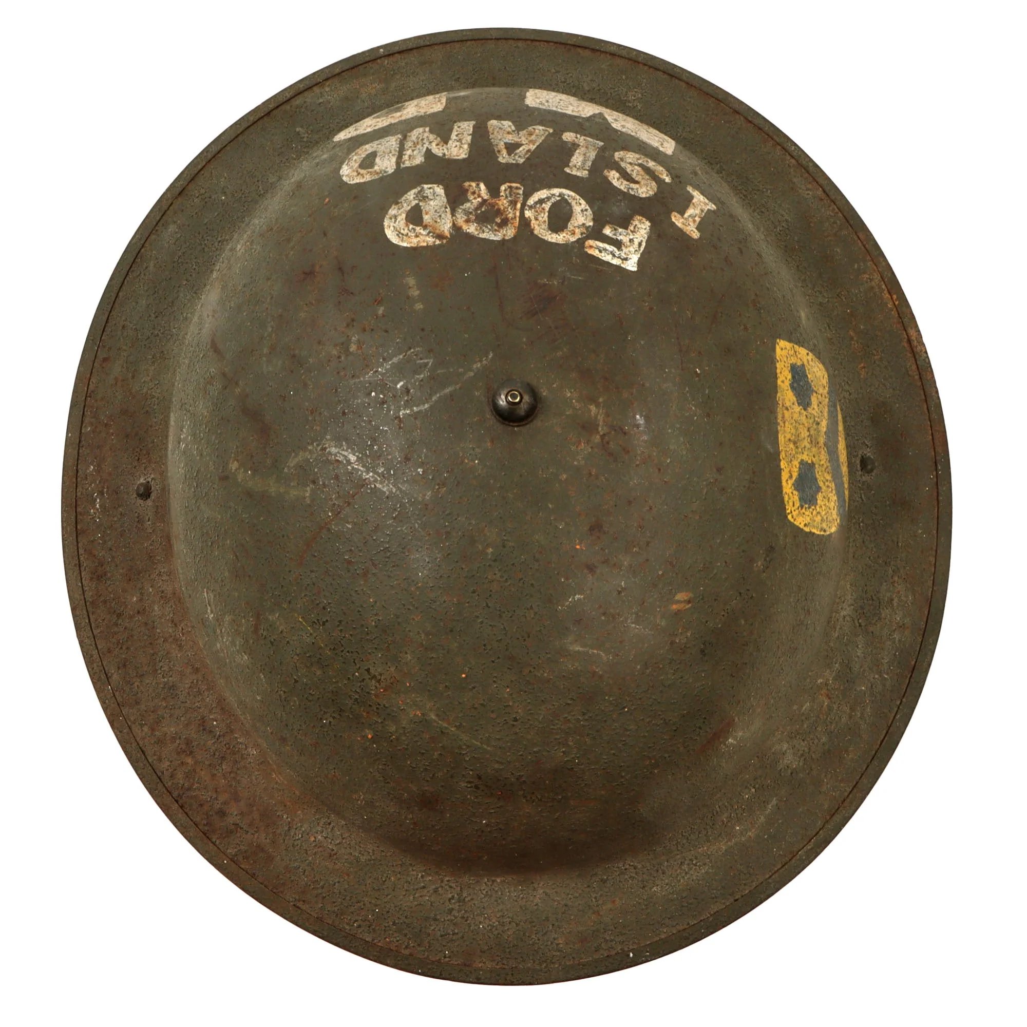 Original U.S. WWII Ford Island Military Police M1917A1 Kelly Helmet with Textured Paint & Liner — image 6