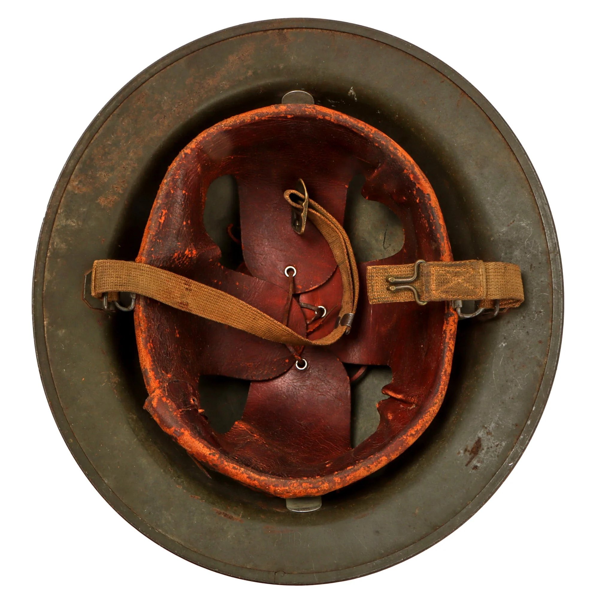 Original U.S. WWII Ford Island Military Police M1917A1 Kelly Helmet with Textured Paint & Liner — image 7