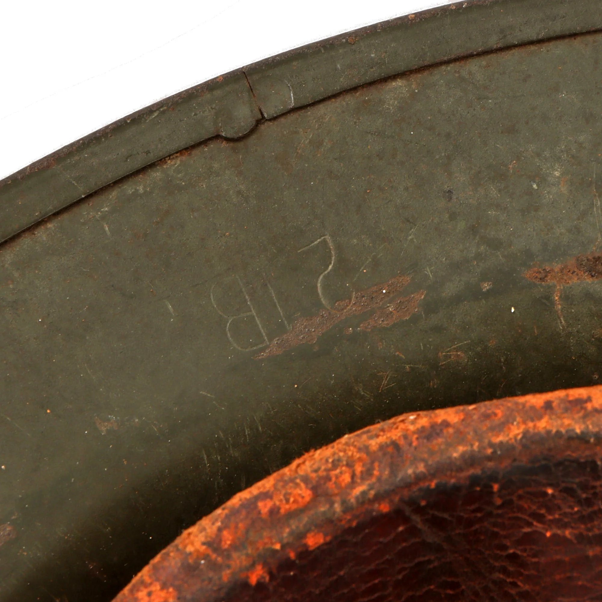 Original U.S. WWII Ford Island Military Police M1917A1 Kelly Helmet with Textured Paint & Liner — image 8