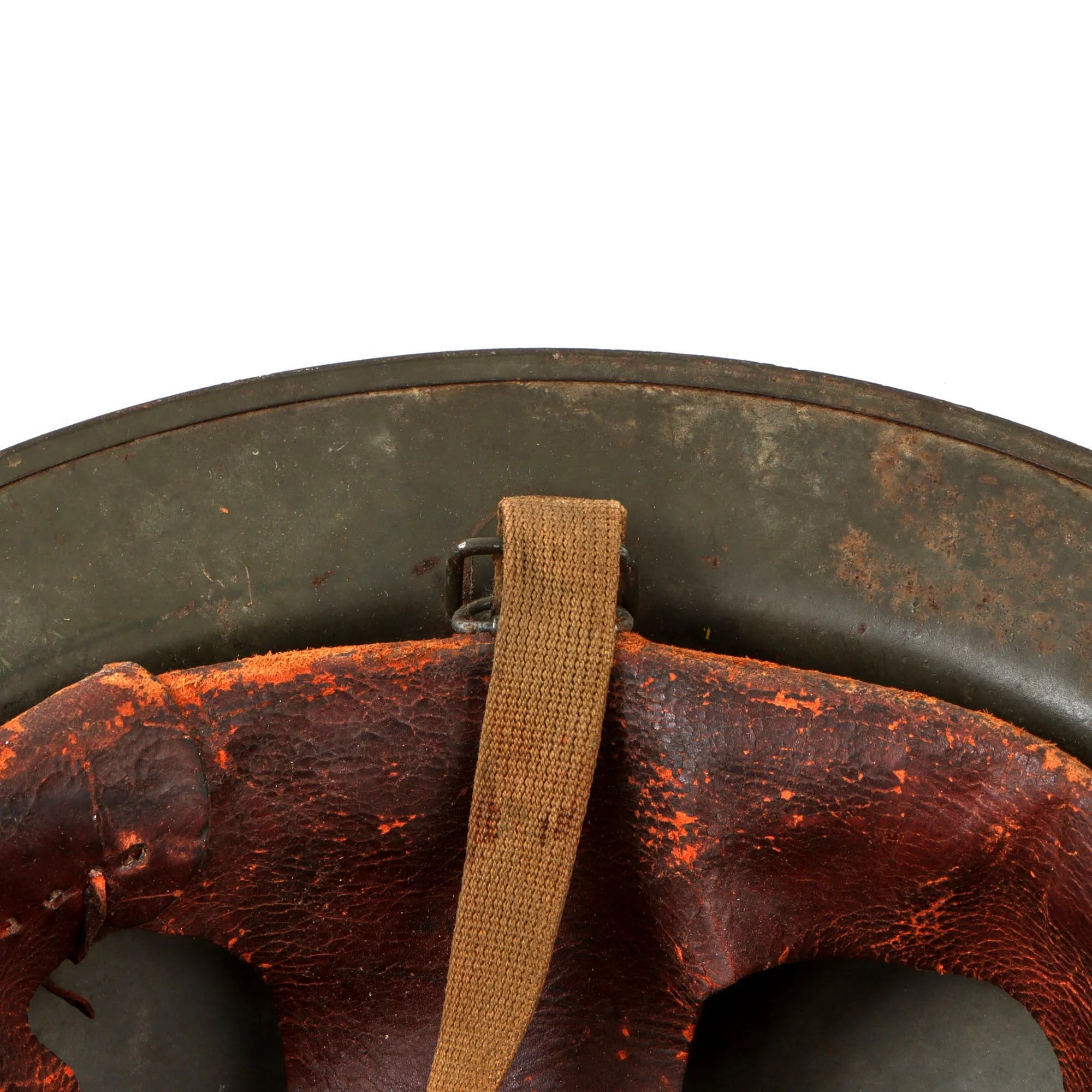 Original U.S. WWII Ford Island Military Police M1917A1 Kelly Helmet with Textured Paint & Liner — image 9