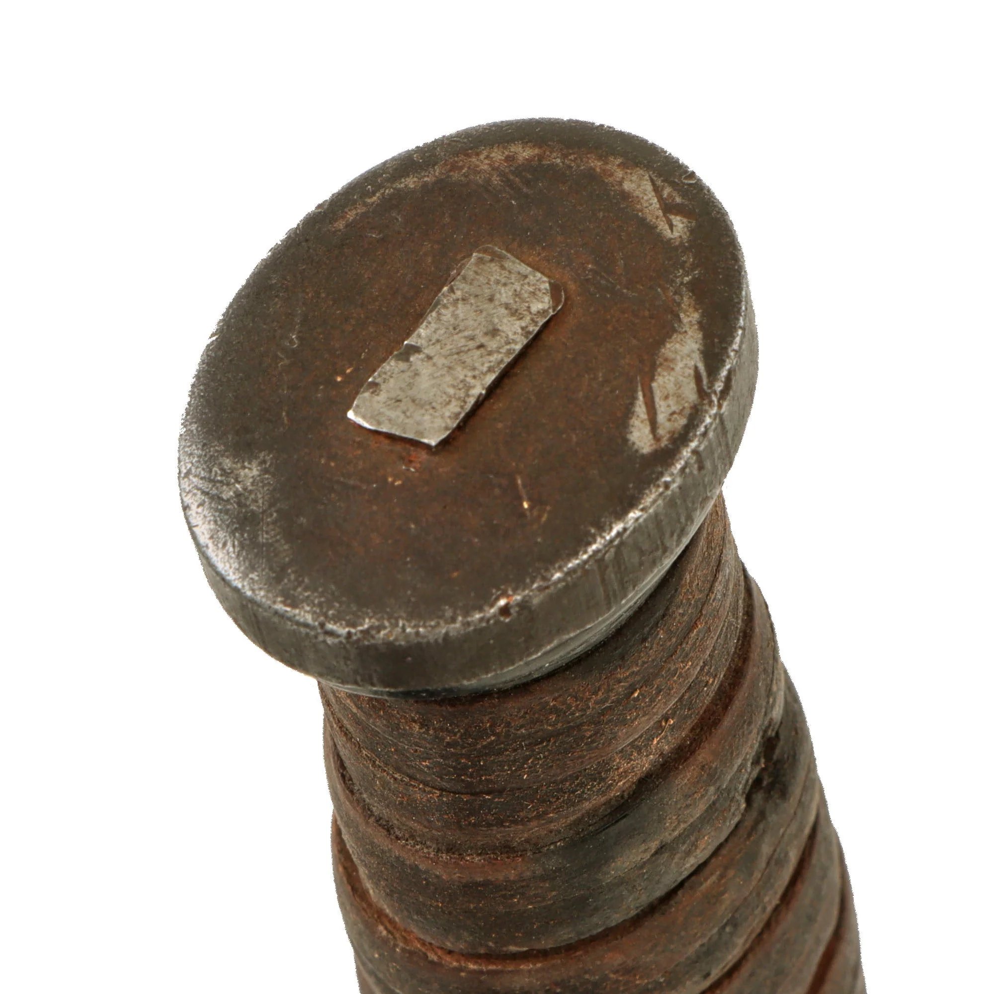 Original U.S. WWII 'Commercial' M3 Fighting Knife with Black Plastic Spacers & Damaged Private Purchase M6 Scabbard Likely by Barwood — image 4