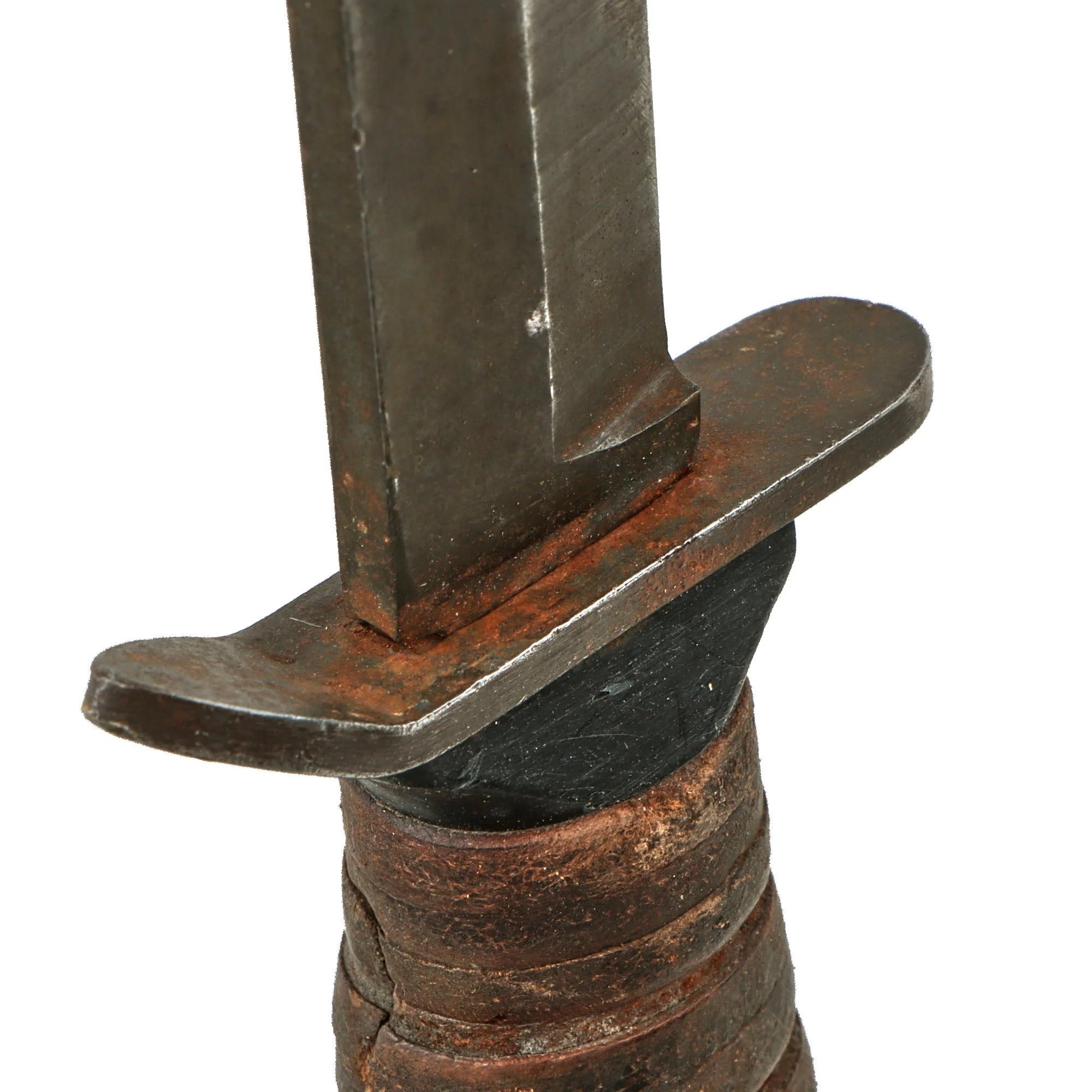 Original U.S. WWII 'Commercial' M3 Fighting Knife with Black Plastic Spacers & Damaged Private Purchase M6 Scabbard Likely by Barwood — image 5