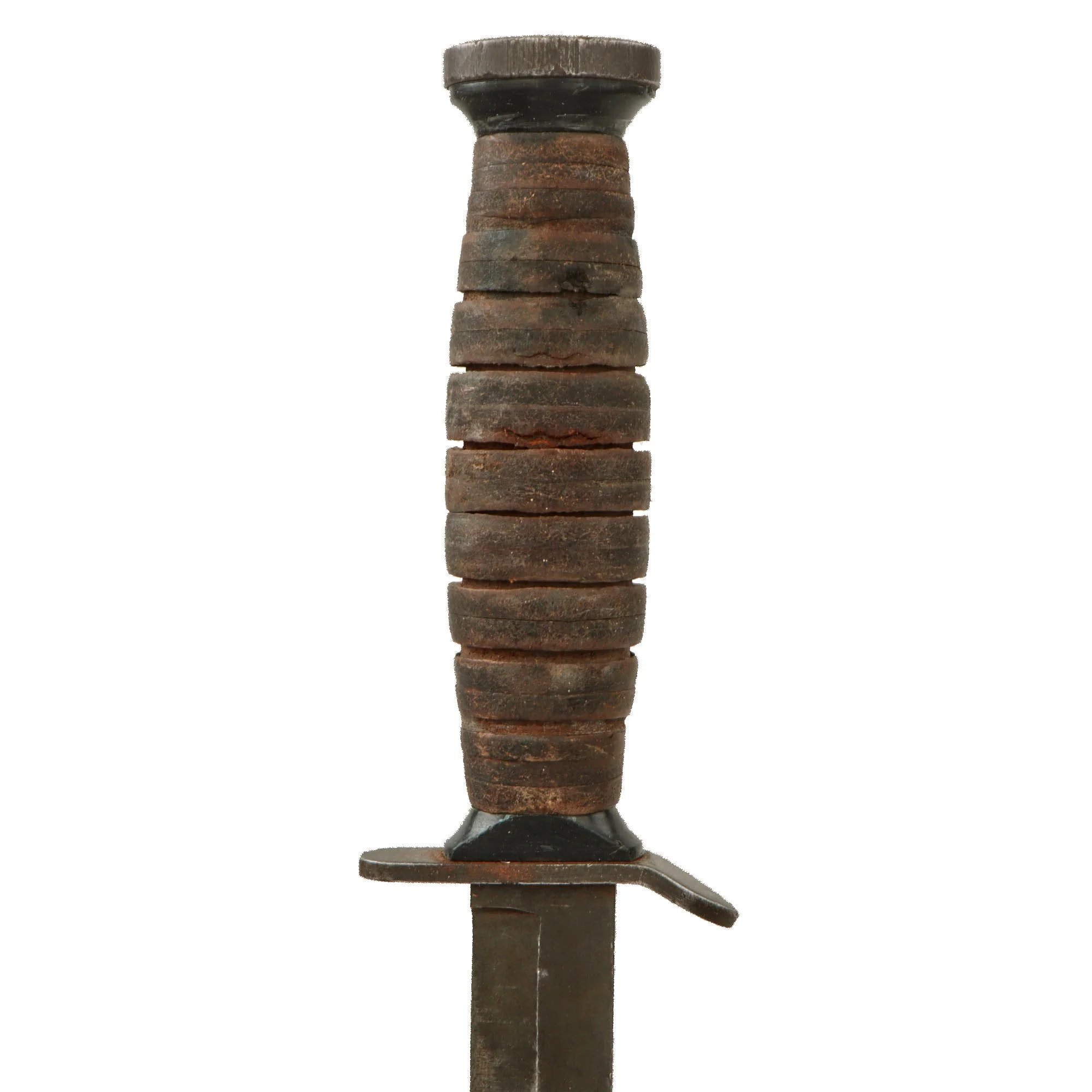 Original U.S. WWII 'Commercial' M3 Fighting Knife with Black Plastic Spacers & Damaged Private Purchase M6 Scabbard Likely by Barwood — image 6