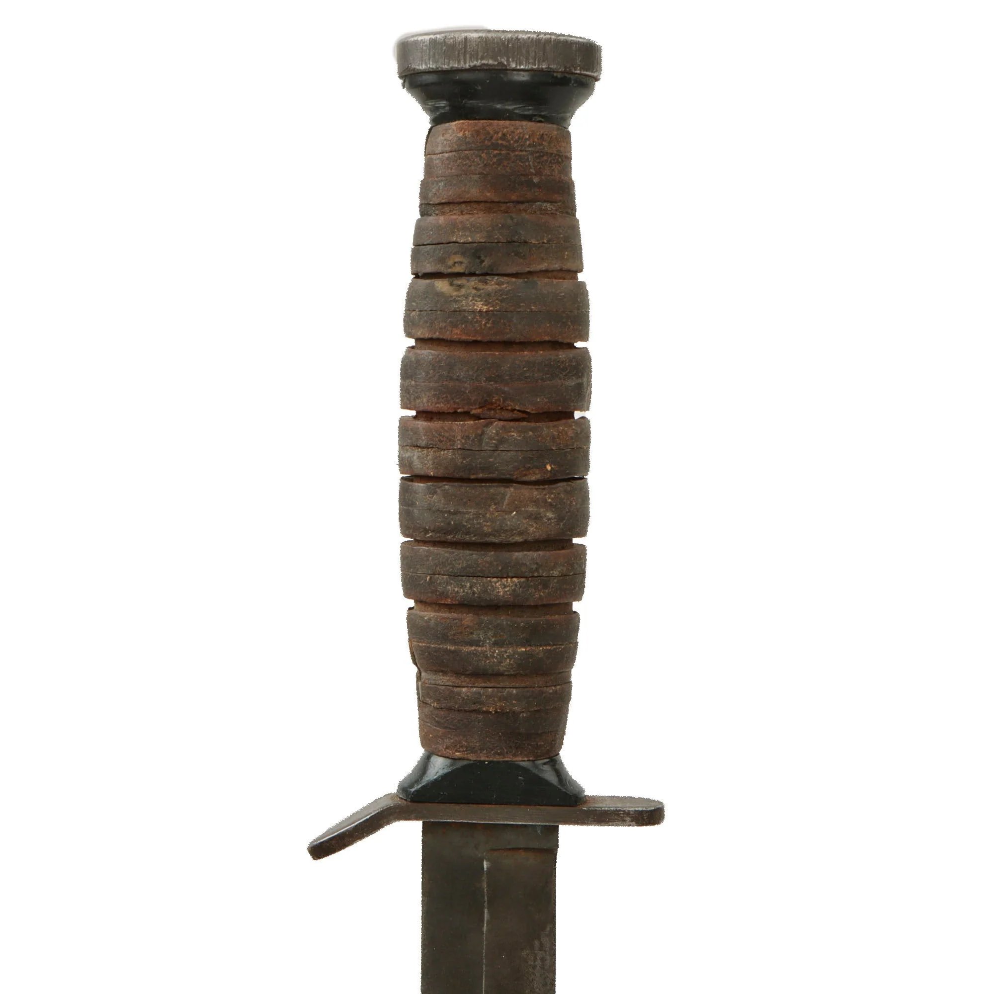 Original U.S. WWII 'Commercial' M3 Fighting Knife with Black Plastic Spacers & Damaged Private Purchase M6 Scabbard Likely by Barwood — image 7