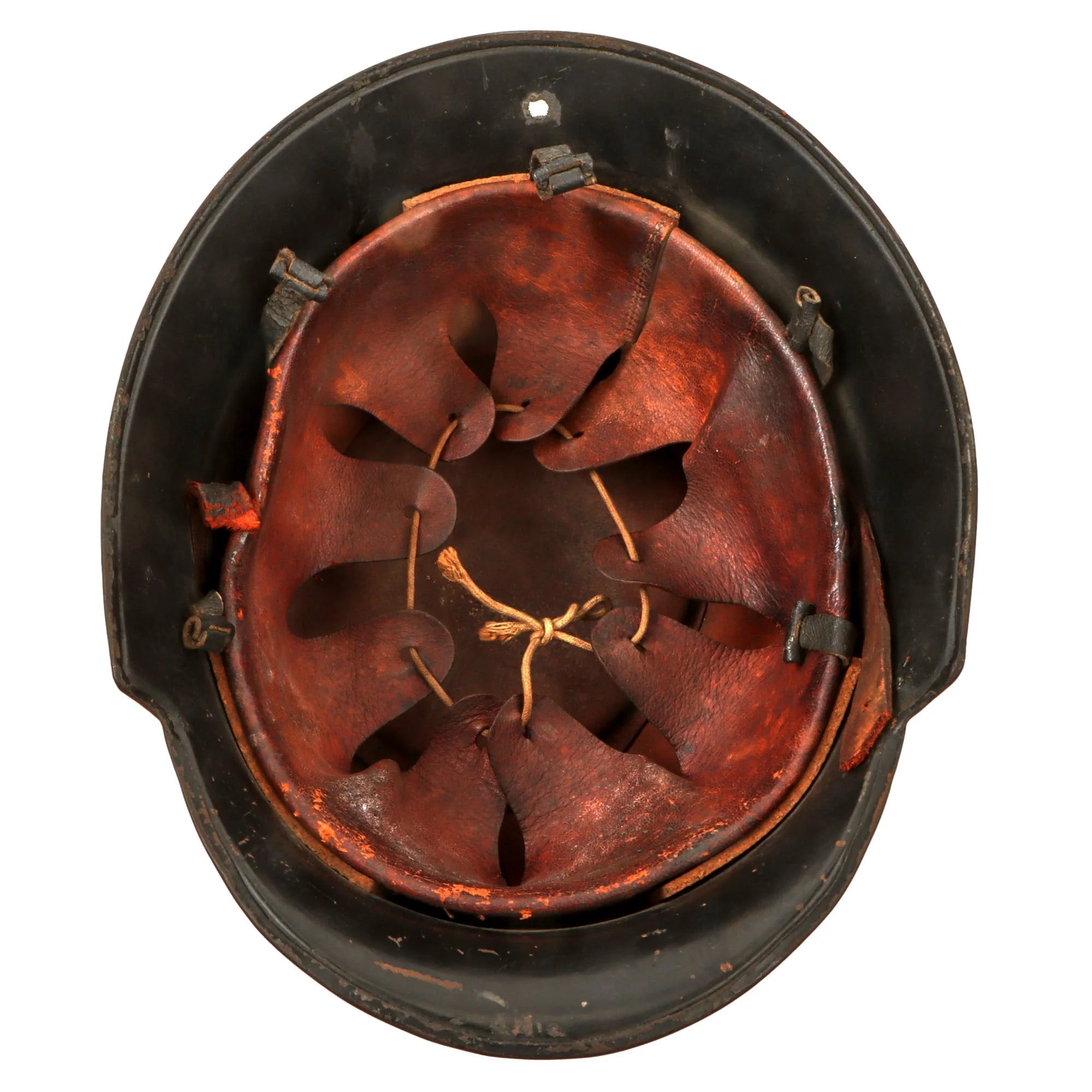 Original German Pre-WWII M34 Square Dip First Pattern Fire Protection Police Helmet with Double Decals - Removed Comb — image 10