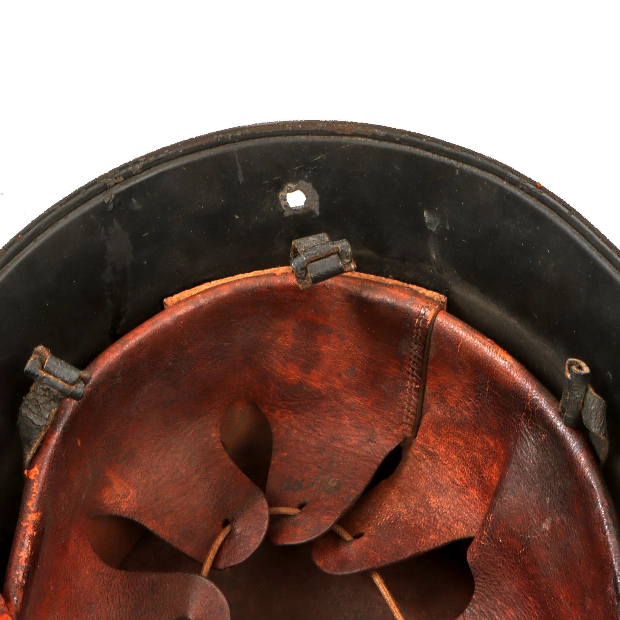 Original German Pre-WWII M34 Square Dip First Pattern Fire Protection Police Helmet with Double Decals - Removed Comb — image 14