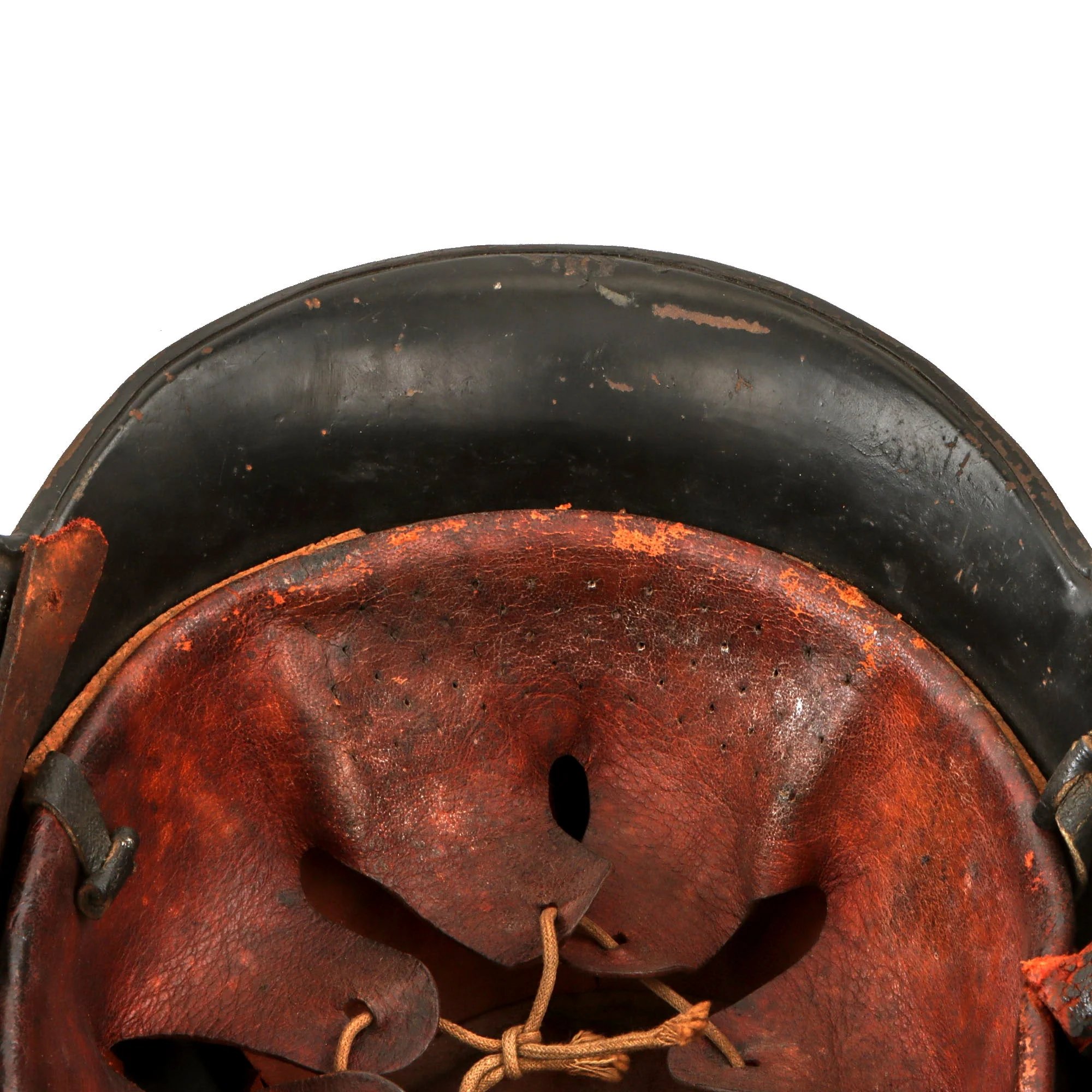 Original German Pre-WWII M34 Square Dip First Pattern Fire Protection Police Helmet with Double Decals - Removed Comb — image 16