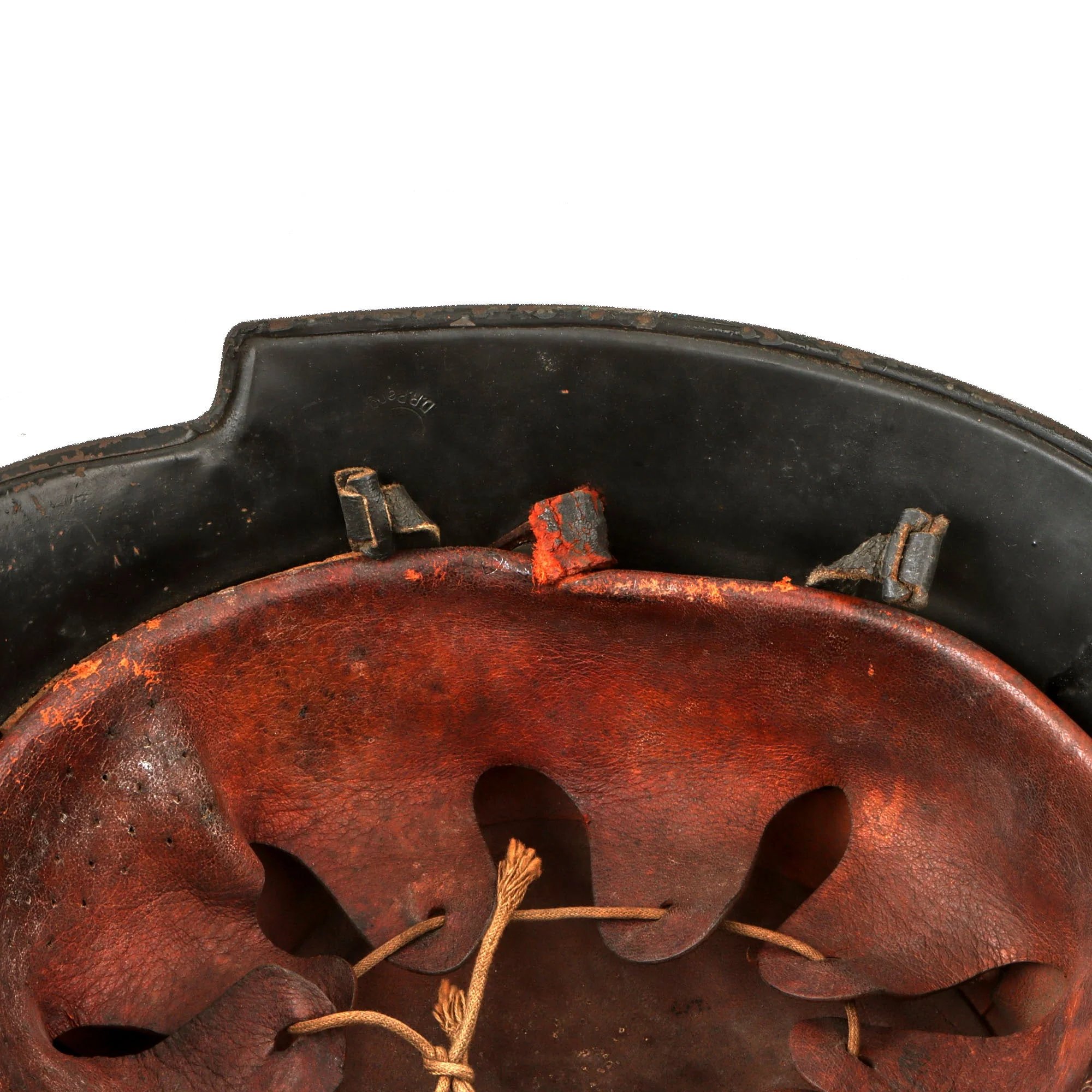 Original German Pre-WWII M34 Square Dip First Pattern Fire Protection Police Helmet with Double Decals - Removed Comb — image 17