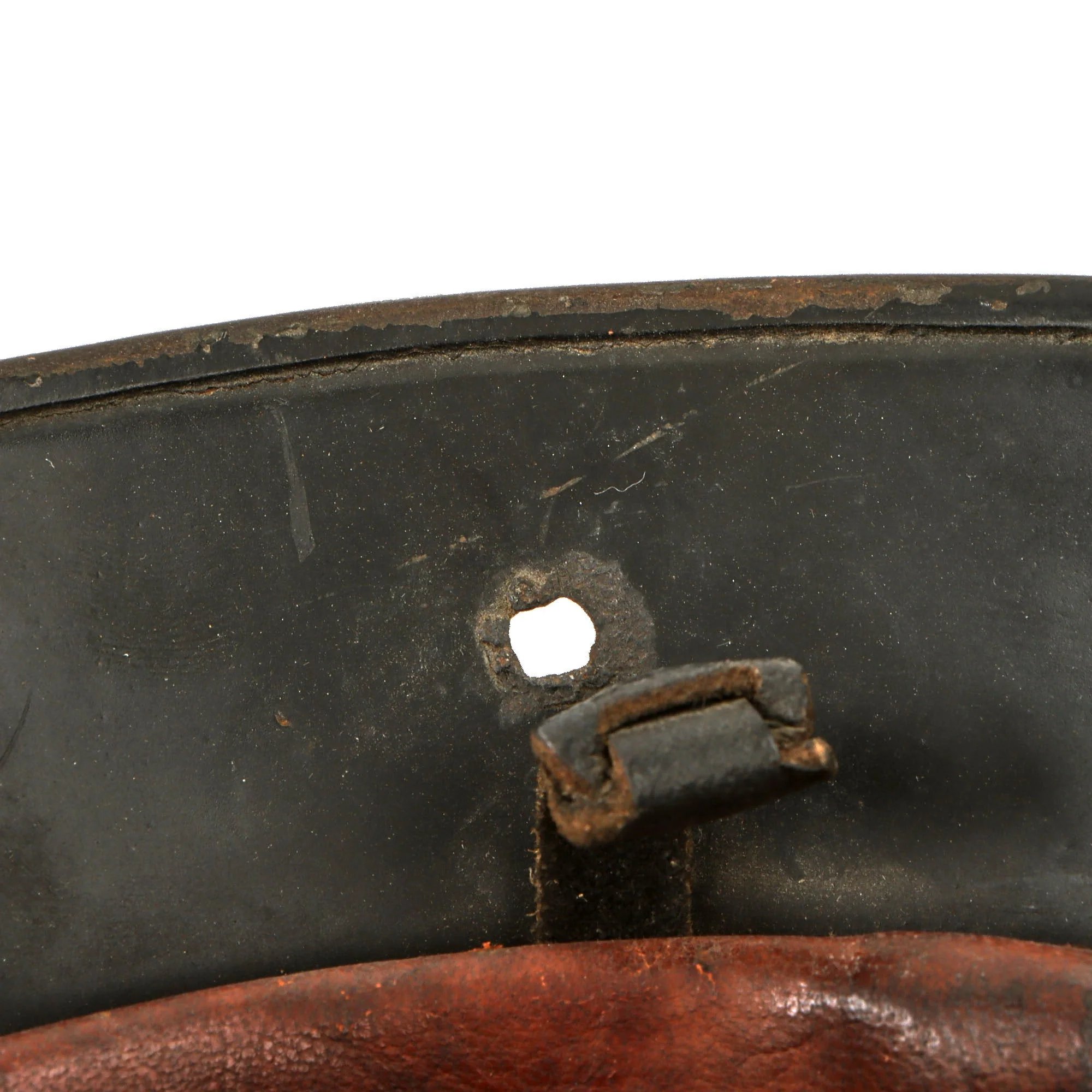 Original German Pre-WWII M34 Square Dip First Pattern Fire Protection Police Helmet with Double Decals - Removed Comb — image 18