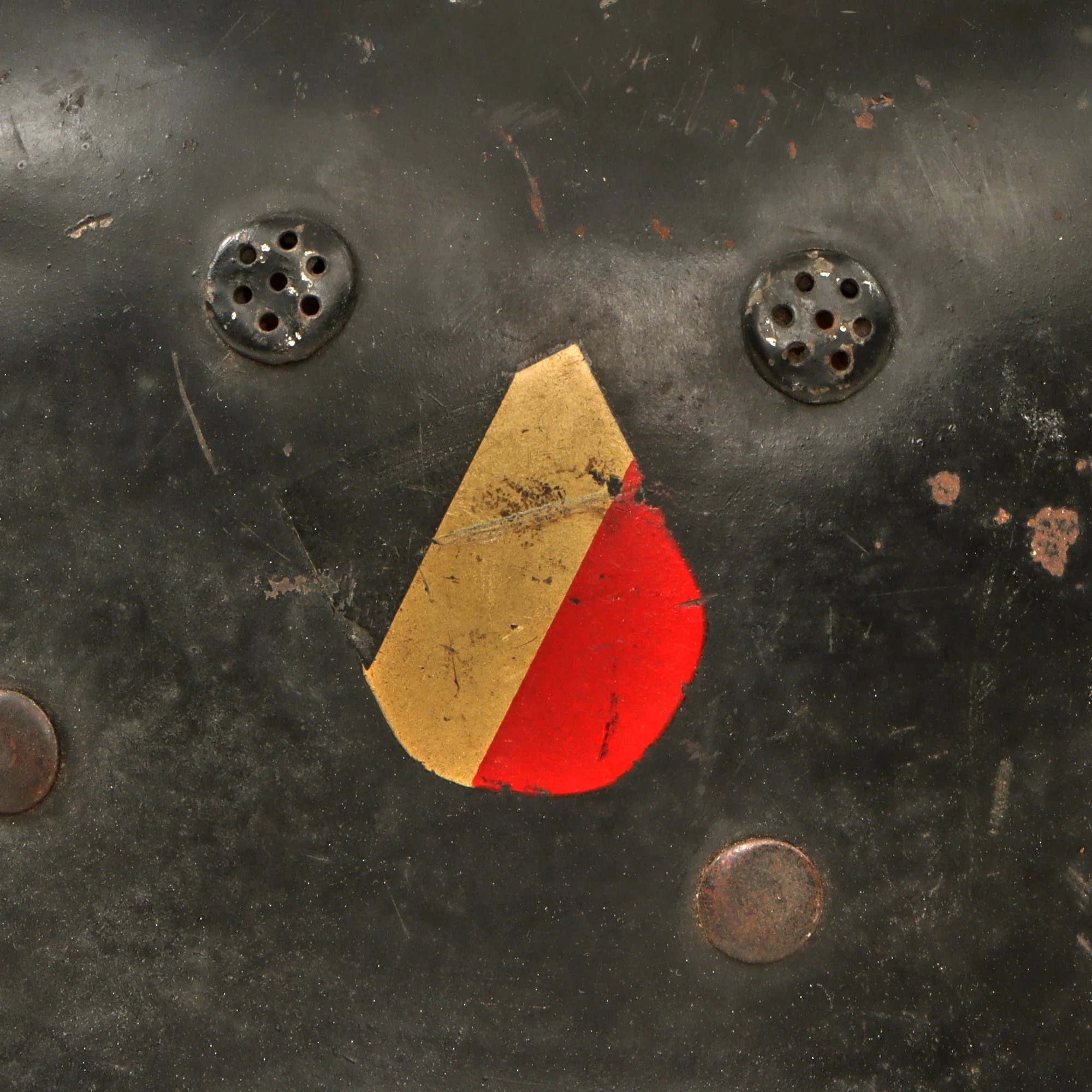 Original German Pre-WWII M34 Square Dip First Pattern Fire Protection Police Helmet with Double Decals - Removed Comb — image 8