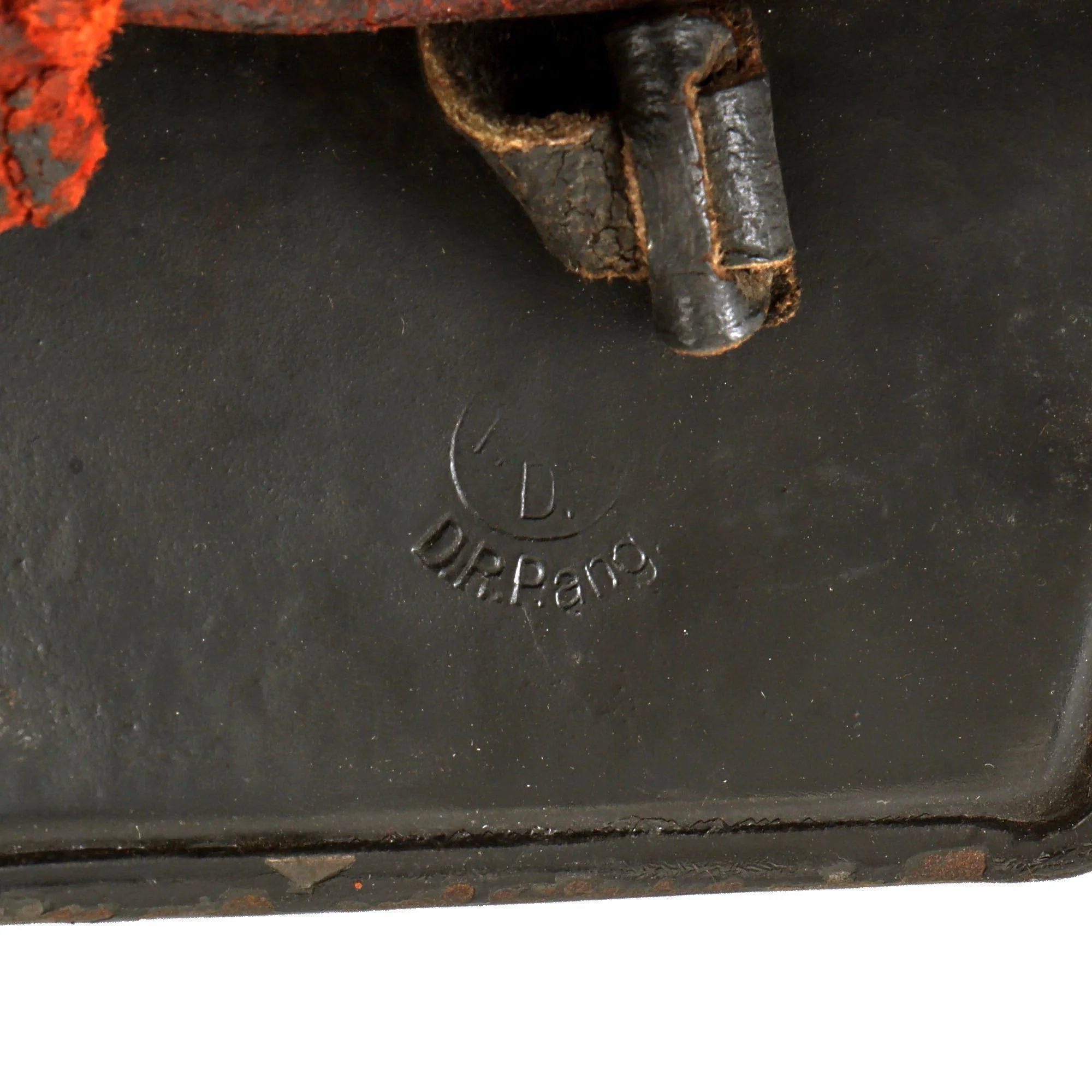 Original German Pre-WWII M34 Square Dip First Pattern Fire Protection Police Helmet with Double Decals - Removed Comb — image 9