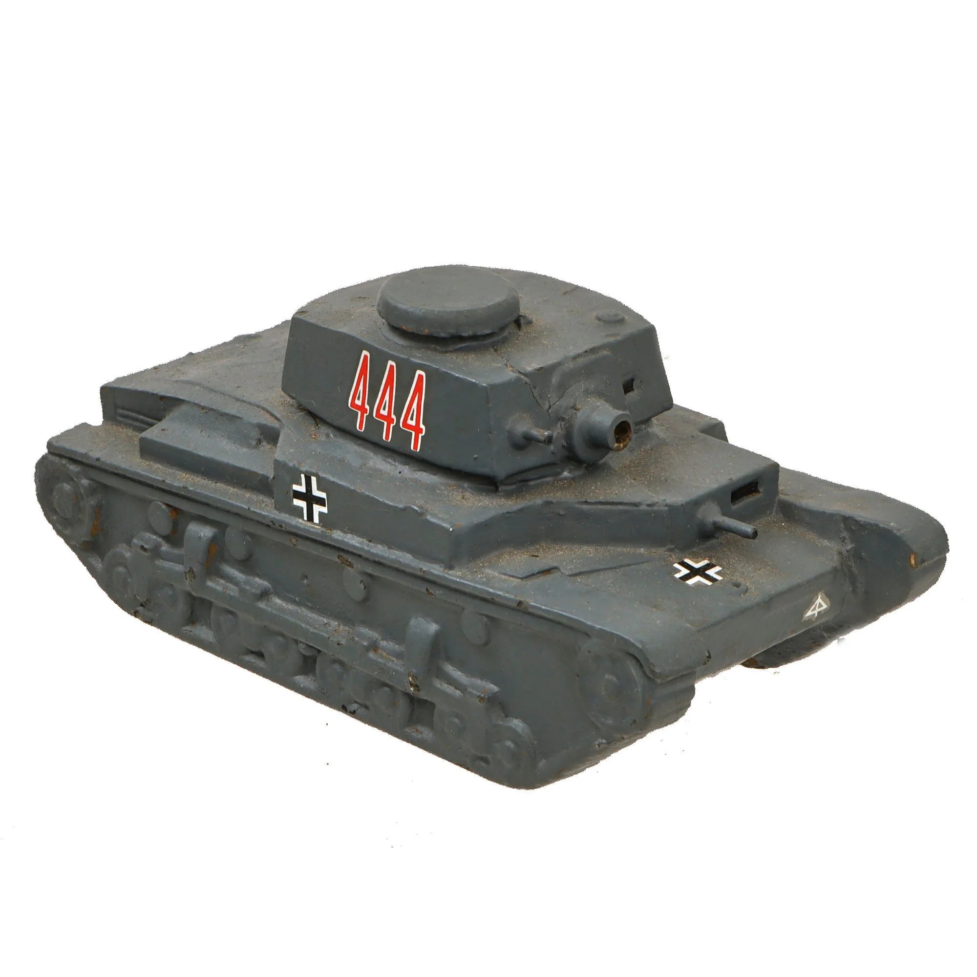 Original U.S. WWII Vehicle Identification Model Set with T17 Deerhound Armored Car, M4 Sherman Tank, and Damaged German Tank Repainted with Decals — image 4